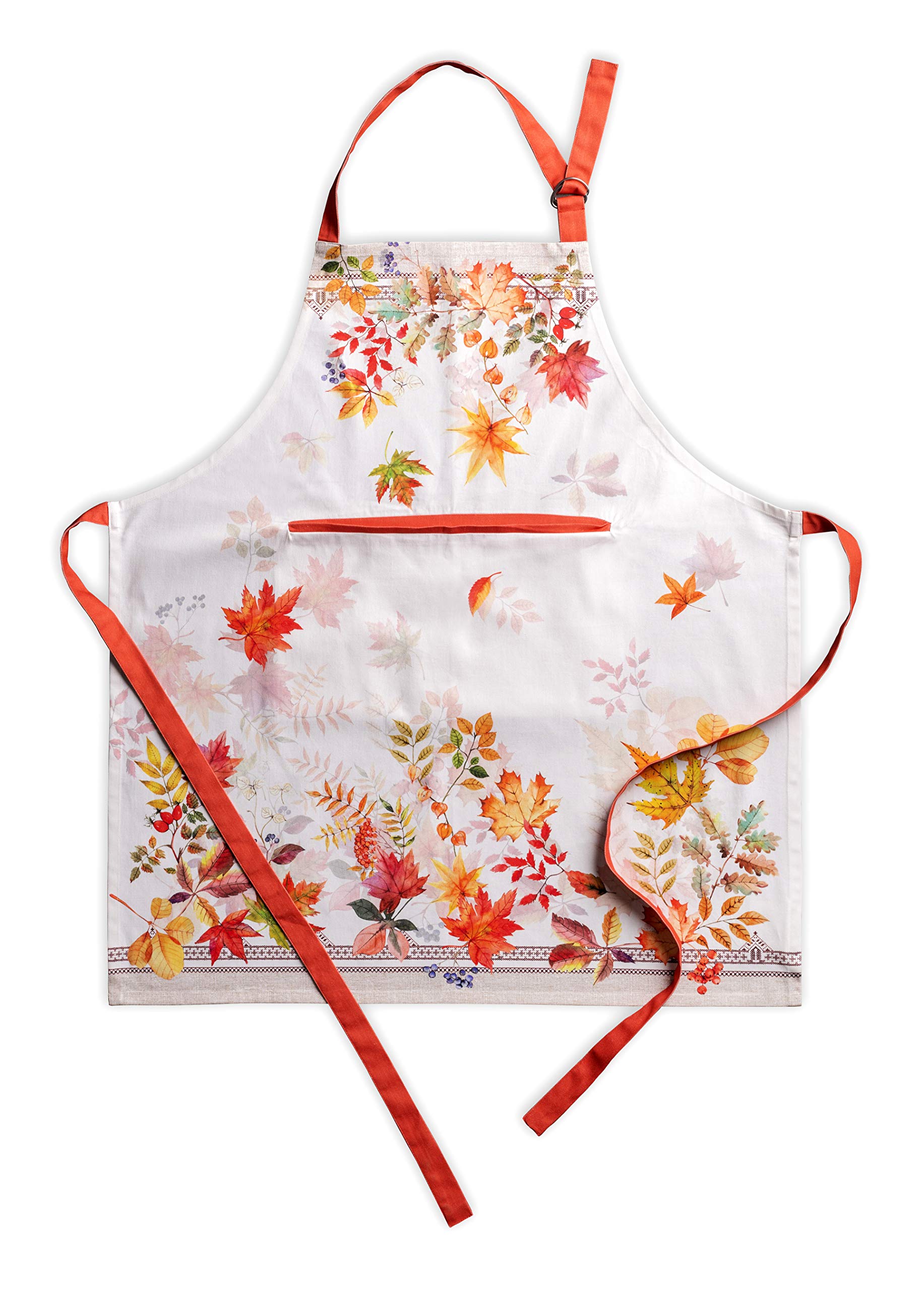 Maison D' Hermine Amarante 100% Cotton 1 Piece Kitchen Apron With An Adjustable Neck & Hidden Centre Pocket With Long Ties For W