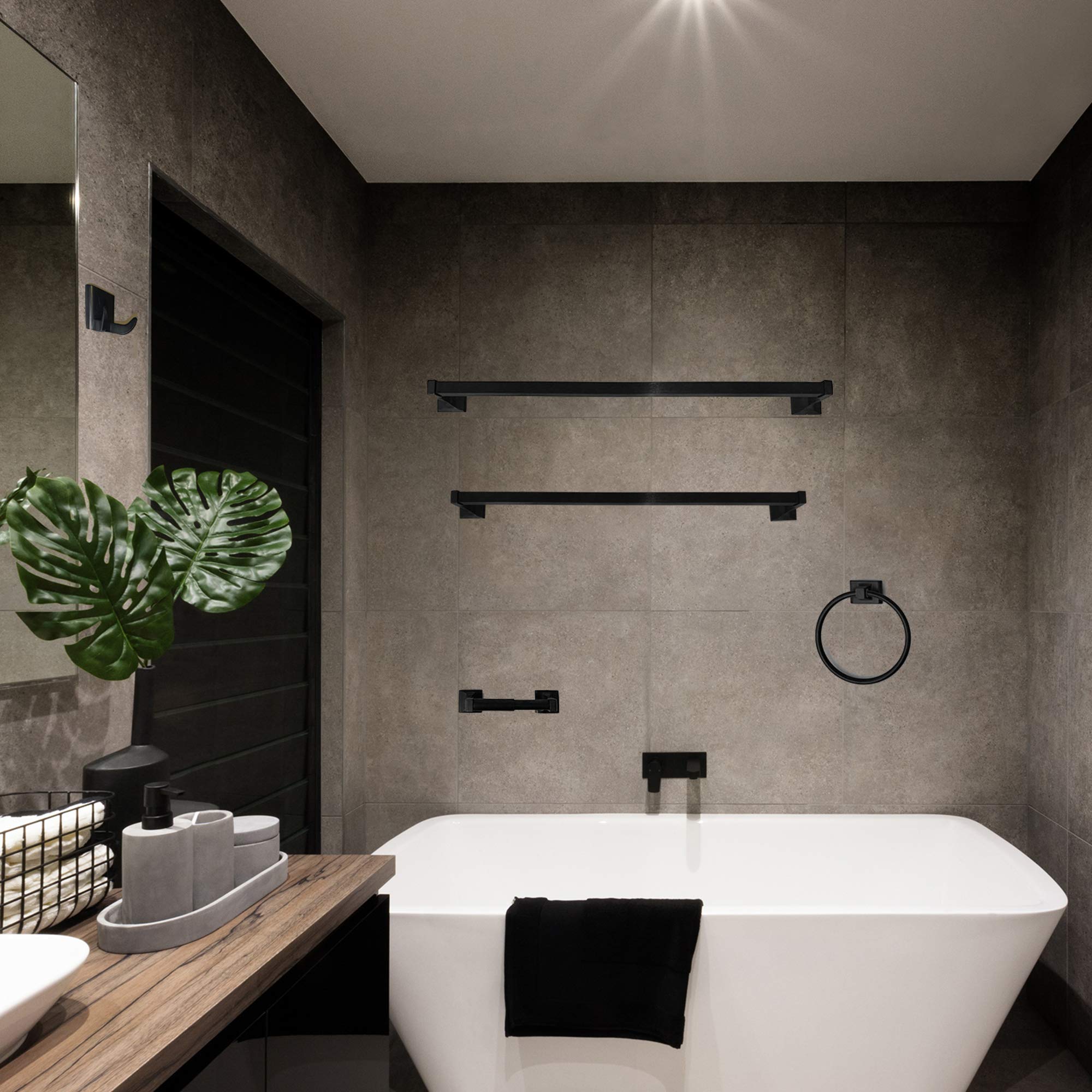 Sento Black Toilet Paper Holder Wall Mount, Double Post Tissue Toilet Paper Holder, Easy Installation, Heavy Duty Metal, Matte B