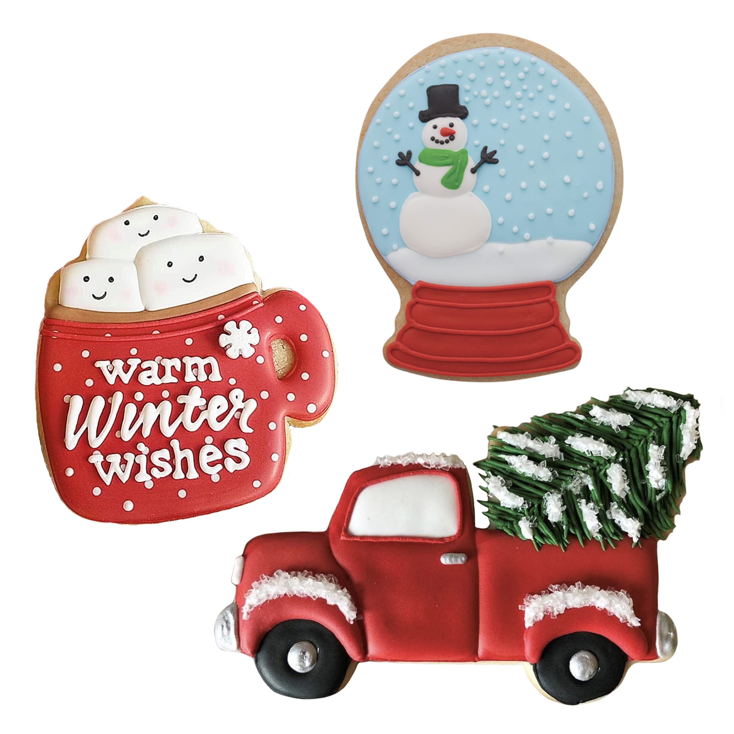 Winter Fun Cookie Cutters 3-Pc. Set Made In The Usa By Ann Clark, Snow Globe, Truck With Tree, Coffee Mug