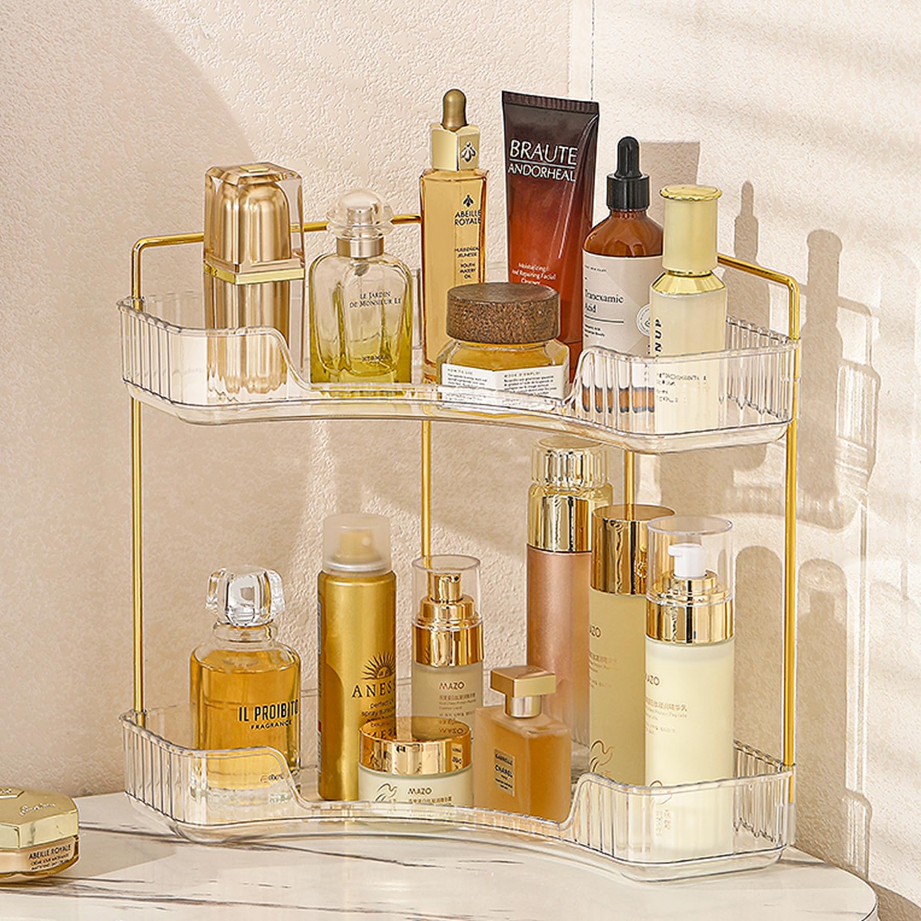 Aveniee Corner Bathroom Counter Organizer, Bathroom Countertop Shelf Makeup Organizer For Vanity Perfume Tray For Corner Storage