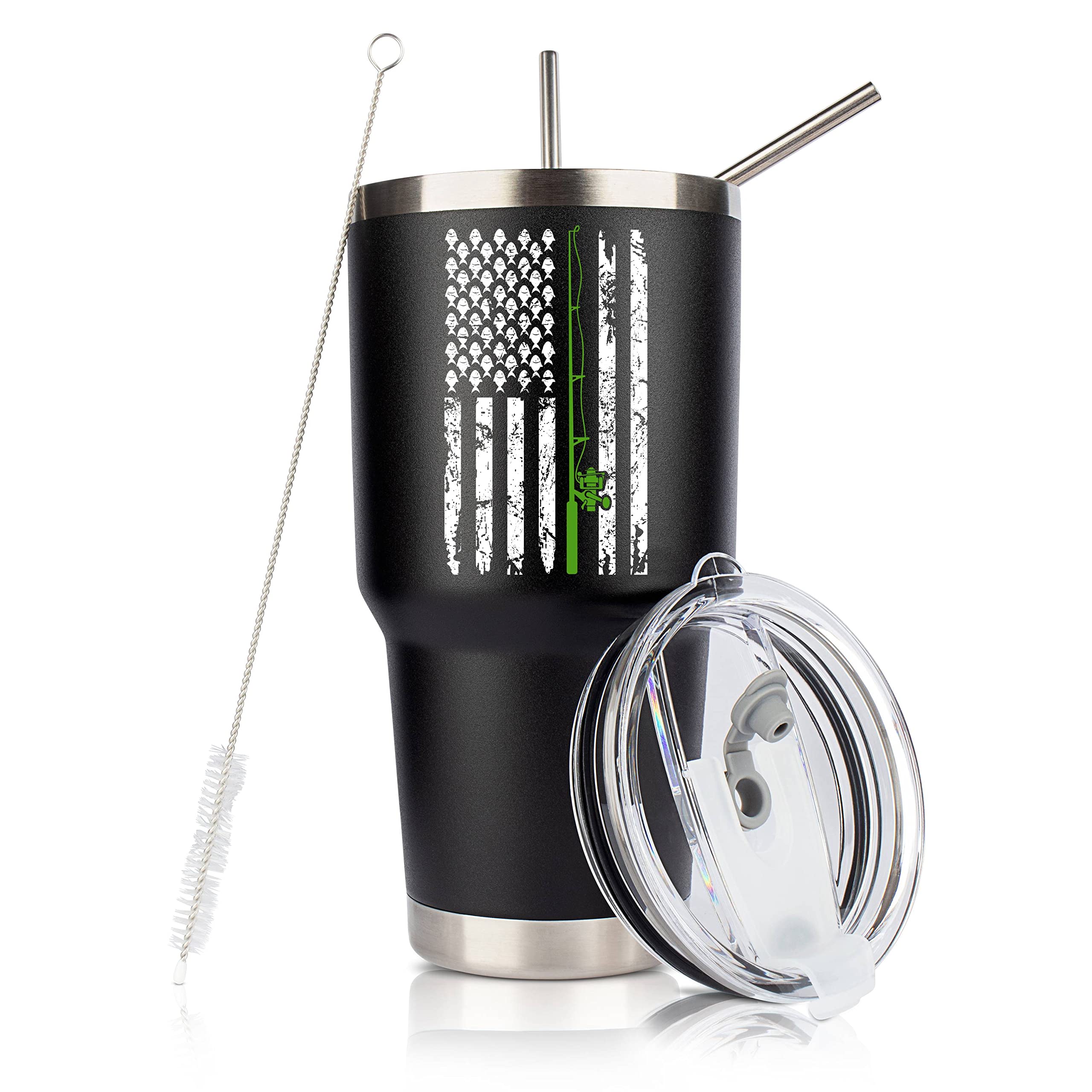 Jenvio Fishing For Men | Stainless Steel Travel Tumbler/Mug With 2 Lids 2 Straws And Gift Box For Coffee Cup | Fly Fishing | Fun