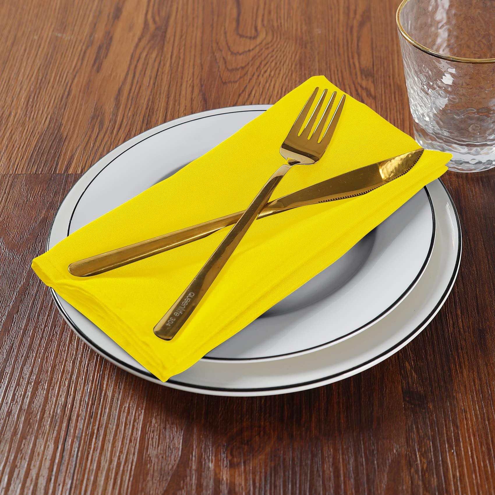 Cloth Napkins 17X17 Inch Washable Polyester Dinner Napkins Soft Table Napkins For Wedding Party Dining Banquet(Yellow,50Pcs)