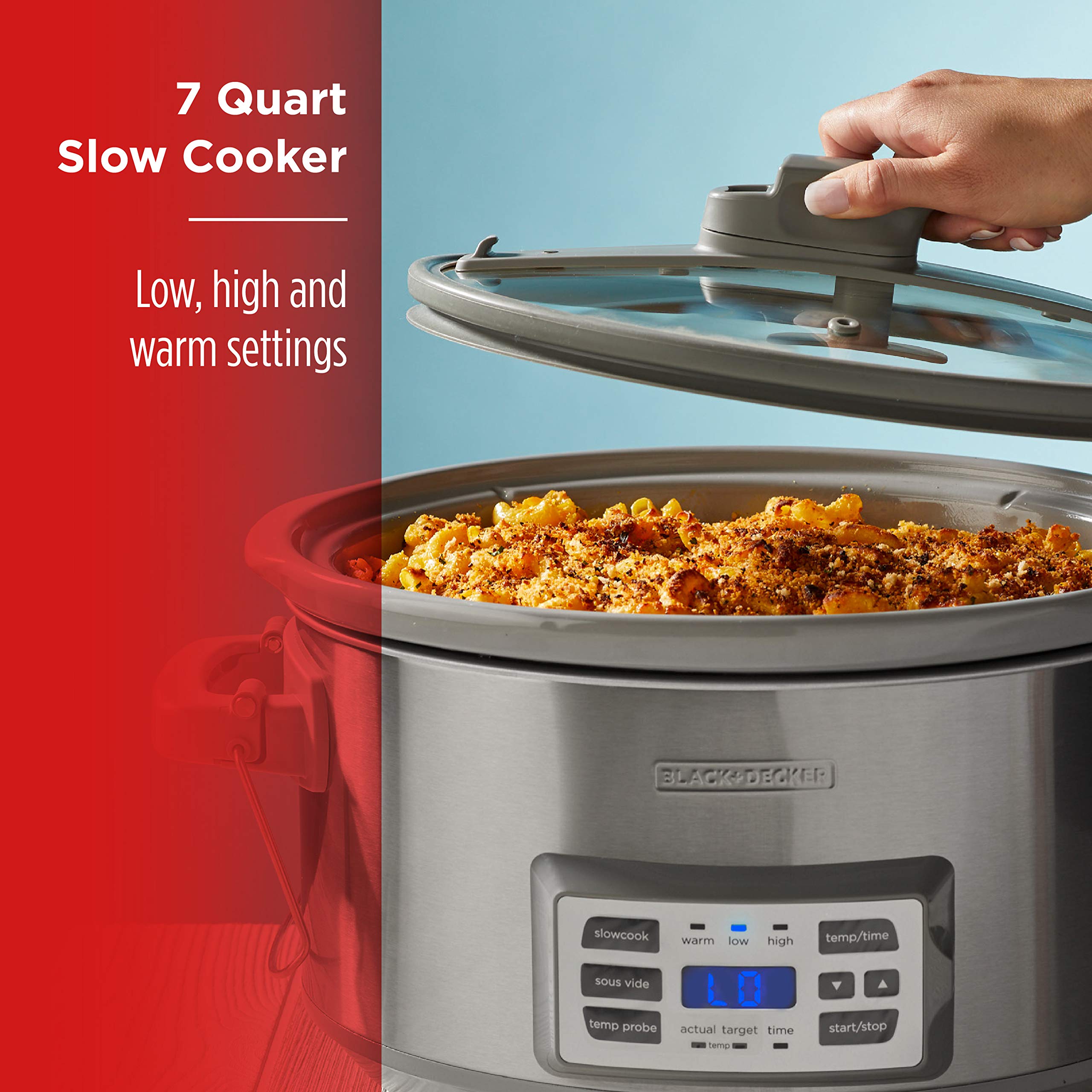 BLACK+DECKER 7-Quart Digital Slow Cooker with Temperature Probe, Sous-Vide, Stainless Steel, Model SCD7007SSD