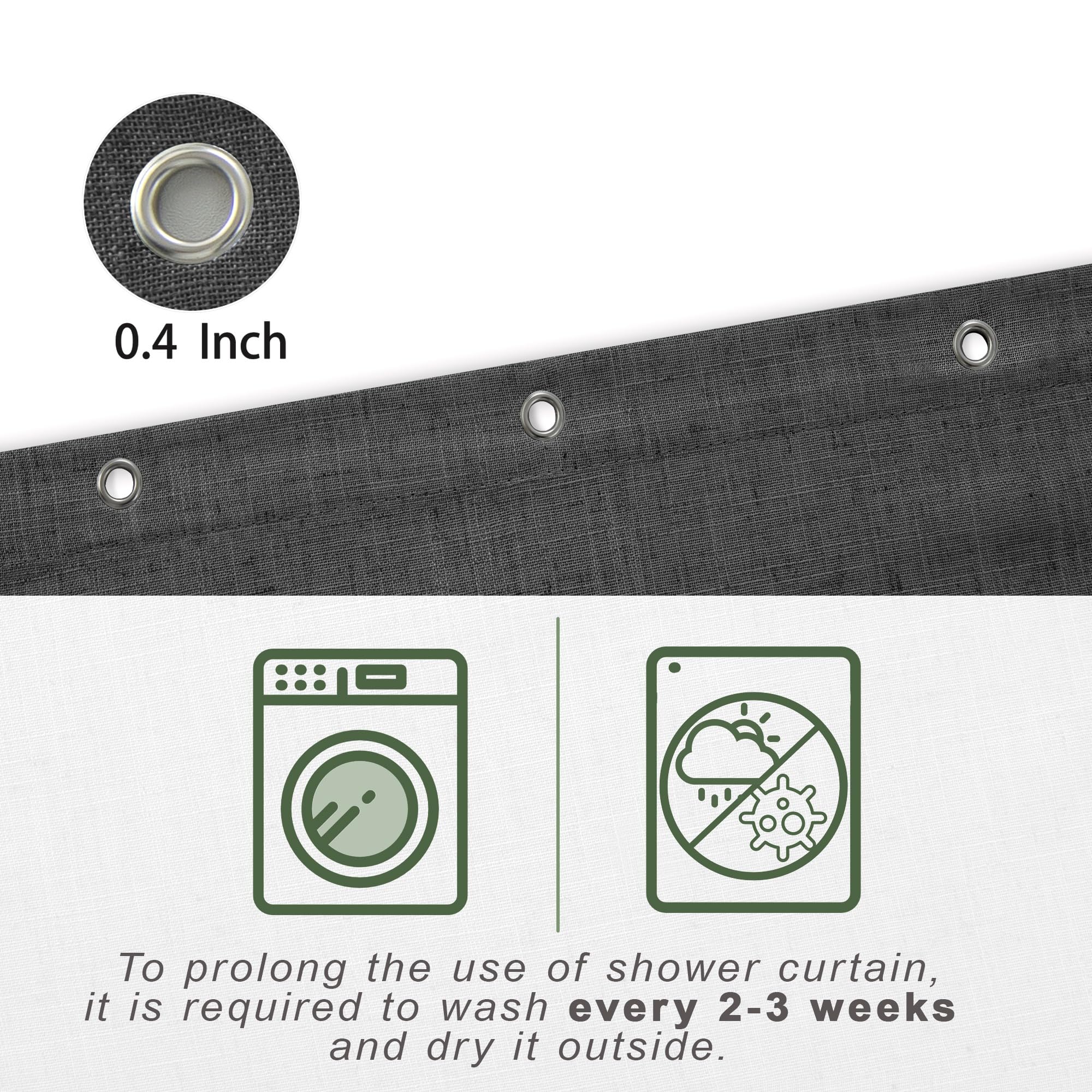 Koufall Dark Grey Shower Curtains For Bathroom Set With Hooks,Waterproof Linen Cloth Fabric Shower Curtain,Charcoal Grey,72X72 I