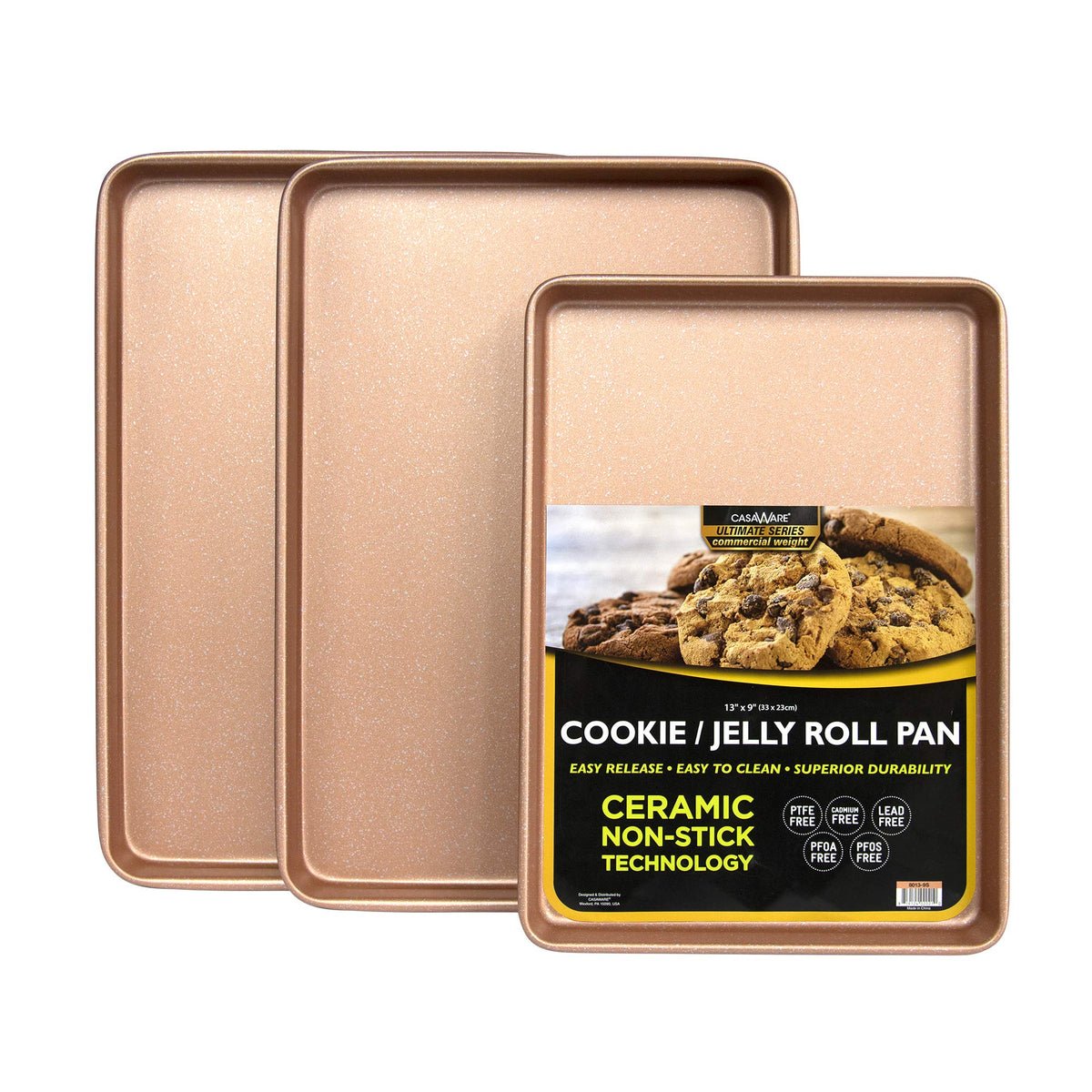 Casaware 3Pc Ultimate Commercial Weight Cookie Sheet Set, Two 15 X 10-Inch Pans, One 13 X 9-Inch-Inch Pan (Rose Gold Granite)
