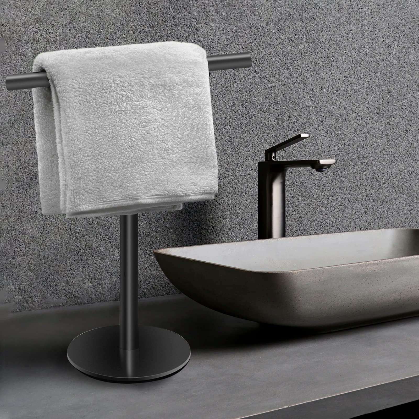 Hand Towel Holder Stand For Bathroom Vanity Countertop Matte Black T-Shape Towel Bar Rack Stand Towel Bar For Bathroom Kitchen