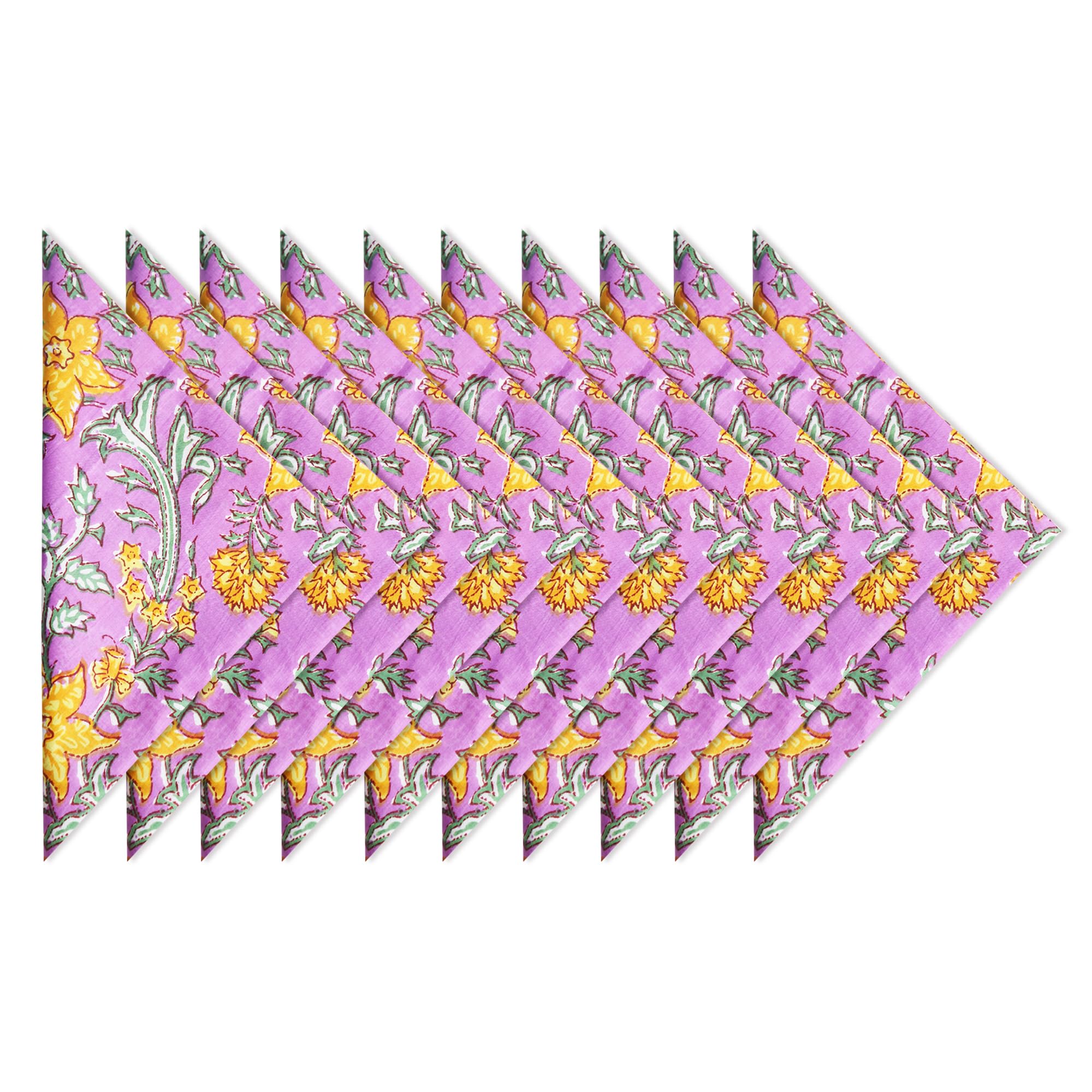 Cloth Napkins Set Of 10 Hand Block Print 100% Cotton Washable Absorbent Handkerchiefs For Dinner Parties, Weddings, Christmas, T