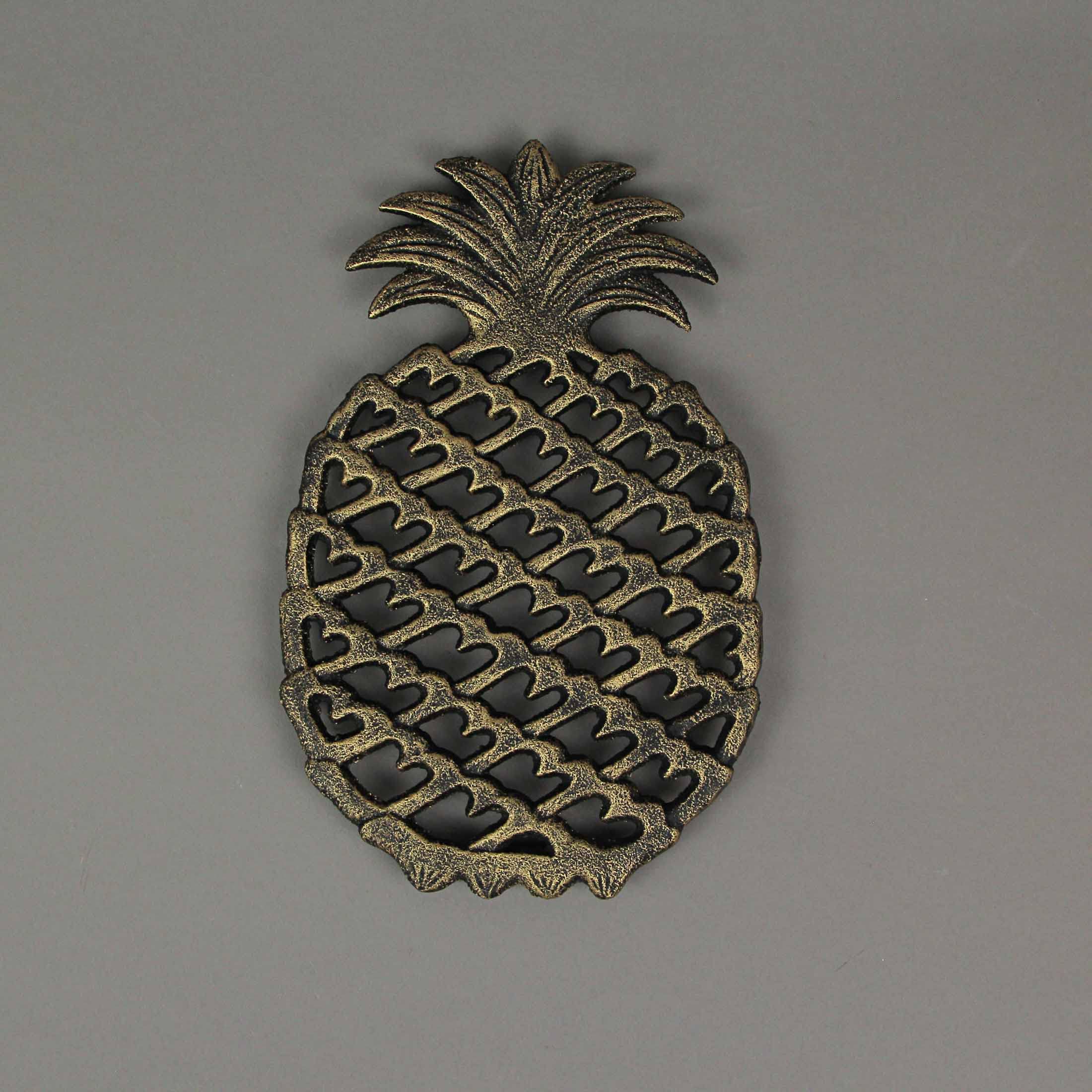 2 Piece Antique Bronze Finish Tropical Pineapple Cast Iron Trivet Set
