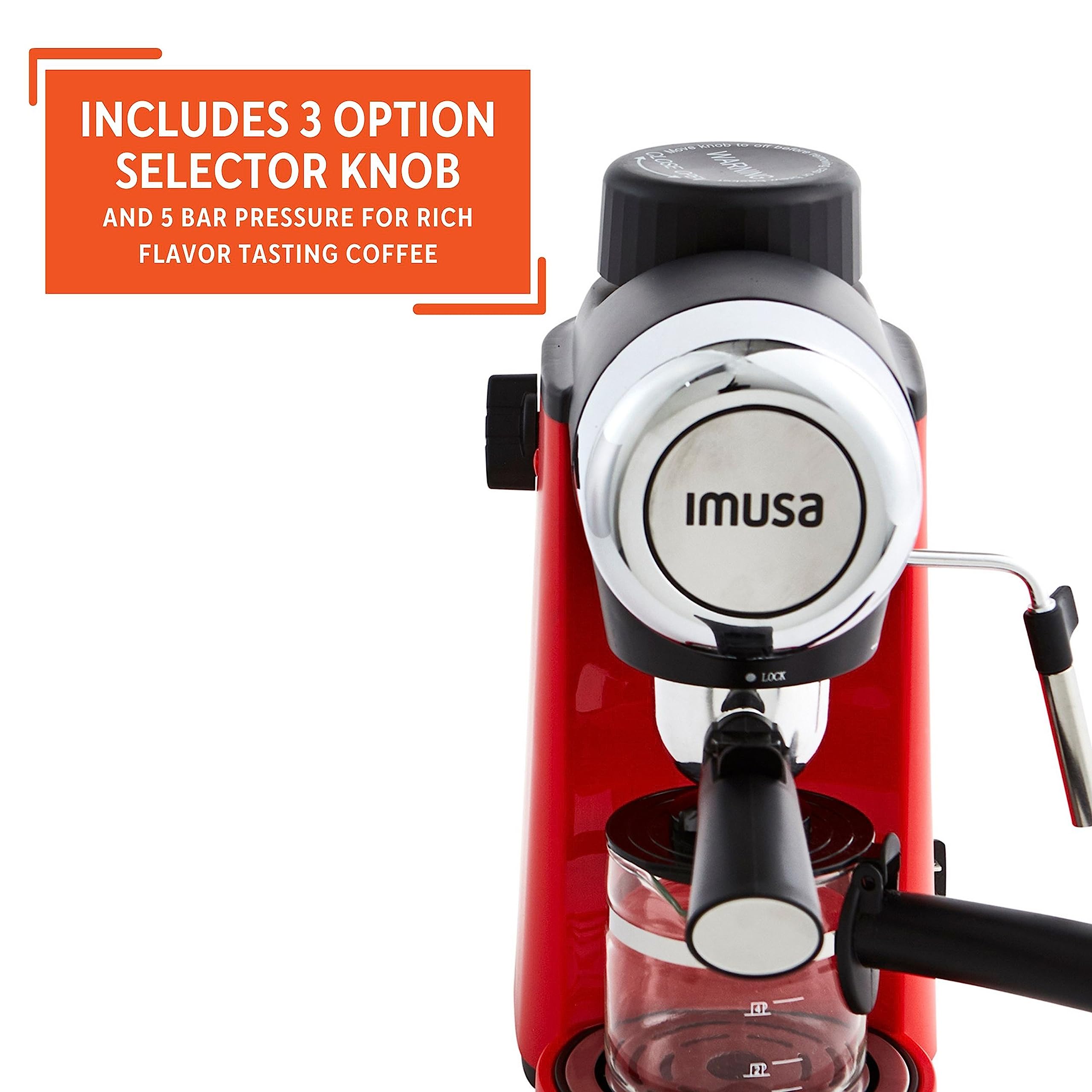 Imusa 4 Cup Epic Electric Espresso/Cappuccino Maker (Cafe Cubano, Cortadito, Colada, Cafe Con Leche), Red