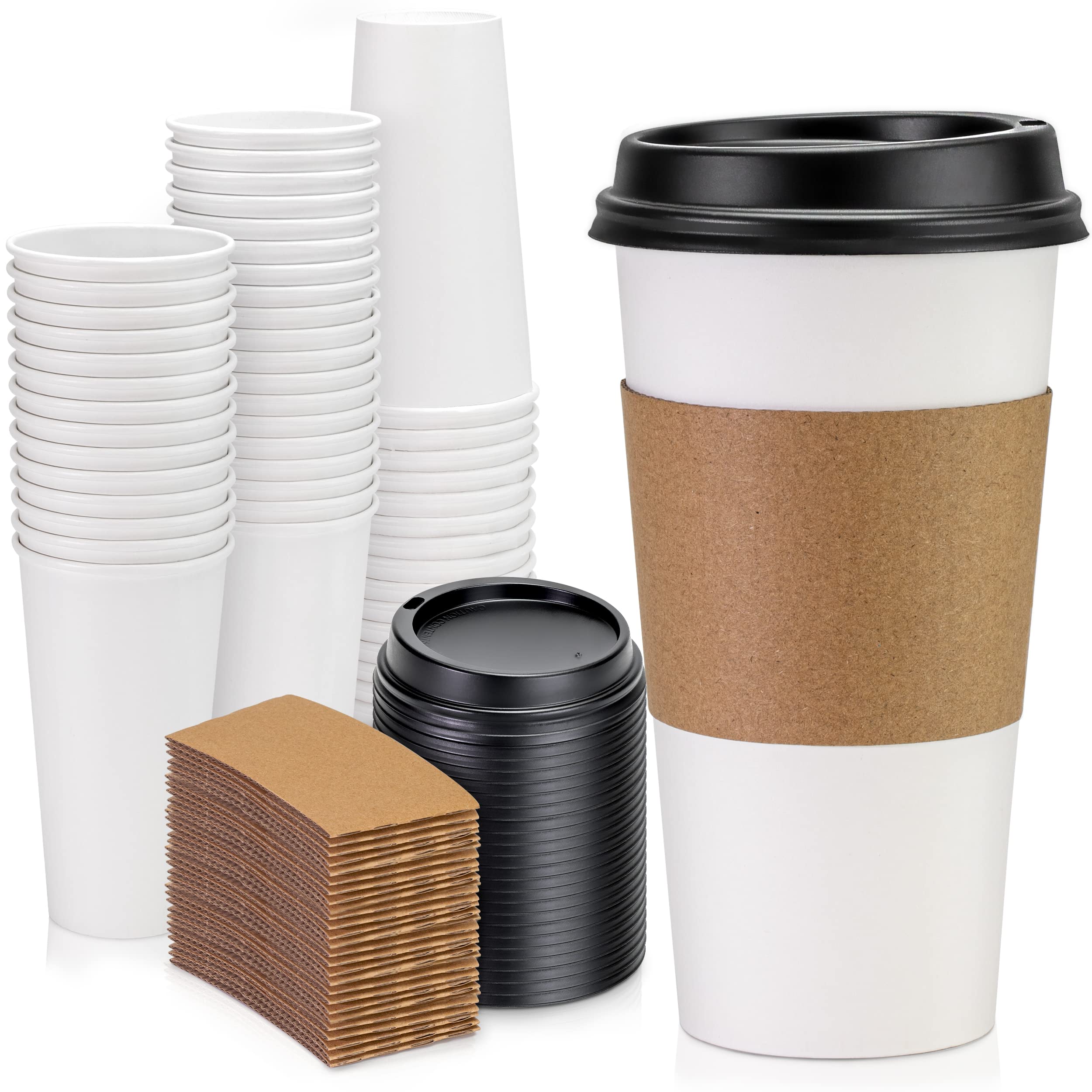 Fit Meal Prep 50 Pack 20 Oz Disposable Coffee Cups With Lids, Kraft Sleeves And Stirrers, Premium Large To Go Coffee Cups With L