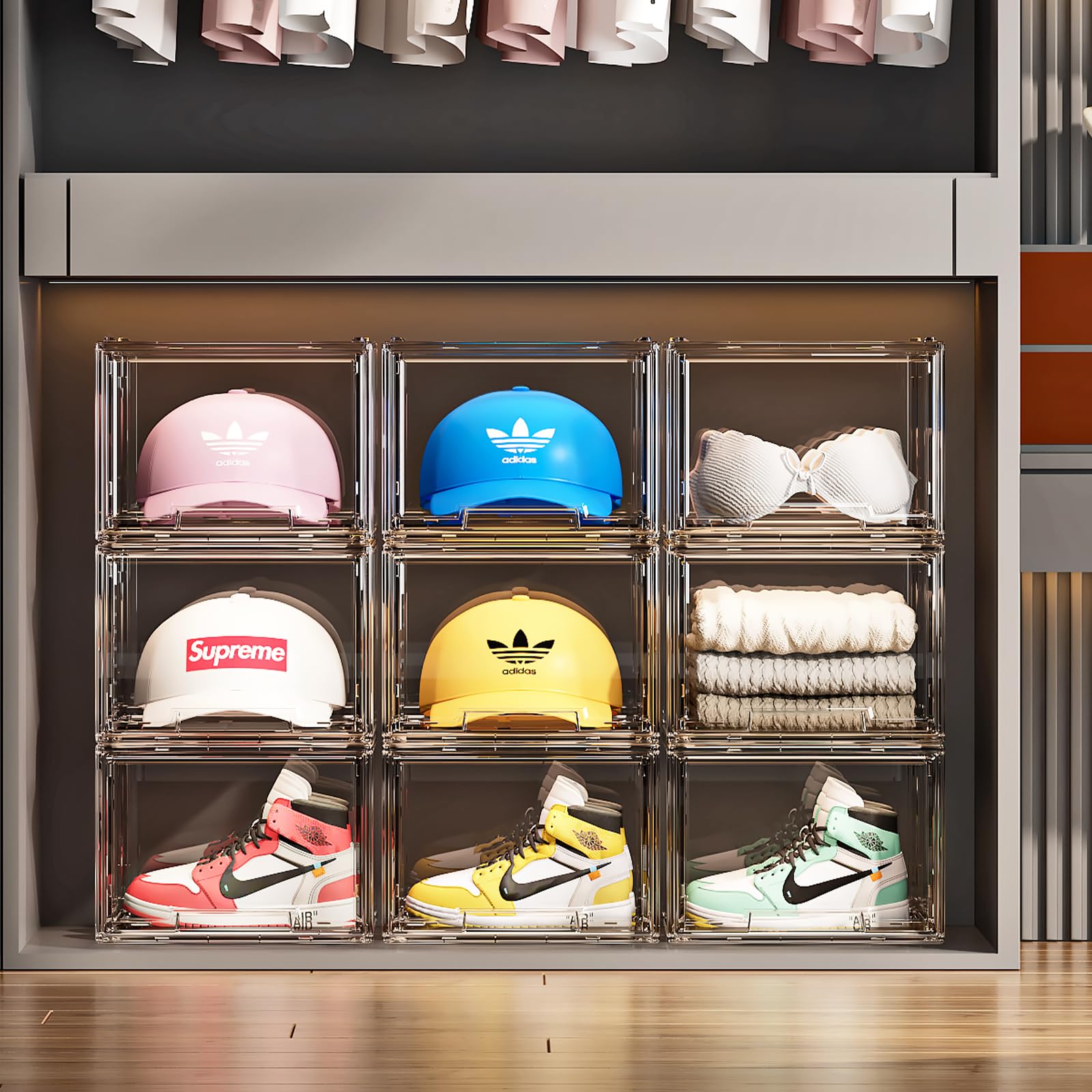 2 Pack Hat Organizer Box For Baseball Caps Organizer, Hat Organizer Box With Sliding Drawer, Hat Storage Organizer, Clear Drawer
