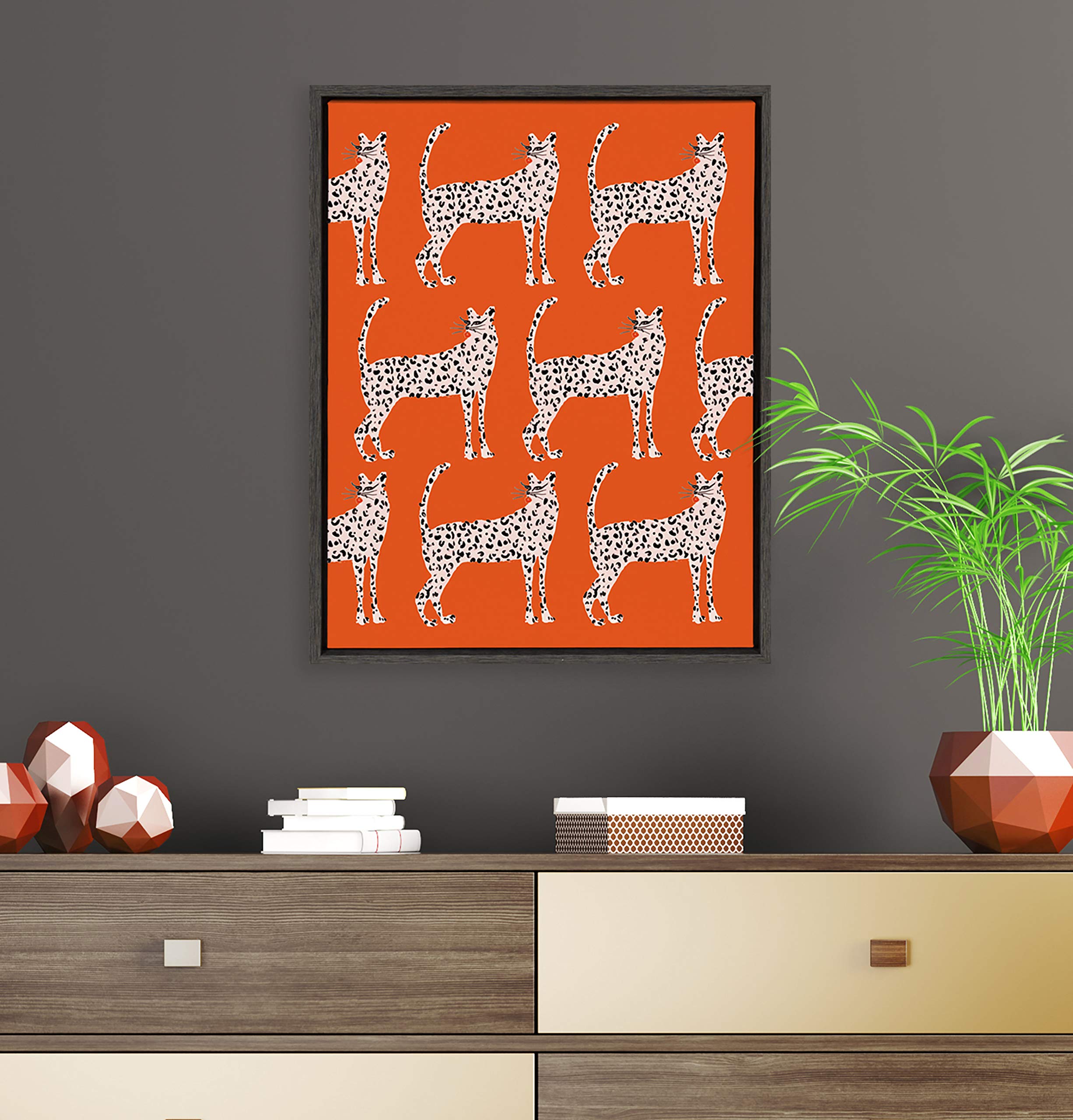 Kate And Laurel Sylvie Sassy Pink Cheetahs Framed Canvas Wall Art By Kendra Dandy Of Bouffants And Broken Hearts, 18X24 Dark Gra