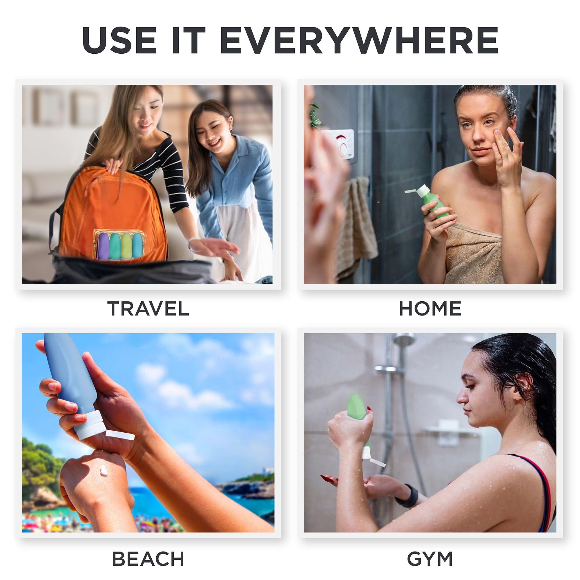 Dot&Dot Leak Proof Travel Bottles for Toiletries - 4 Pack Silicone Travel Toiletry Bottles - 3oz Shampoo and Conditioner Travel Bottle with TSA Quart Bag - 3 oz Travel Bottles with Labels