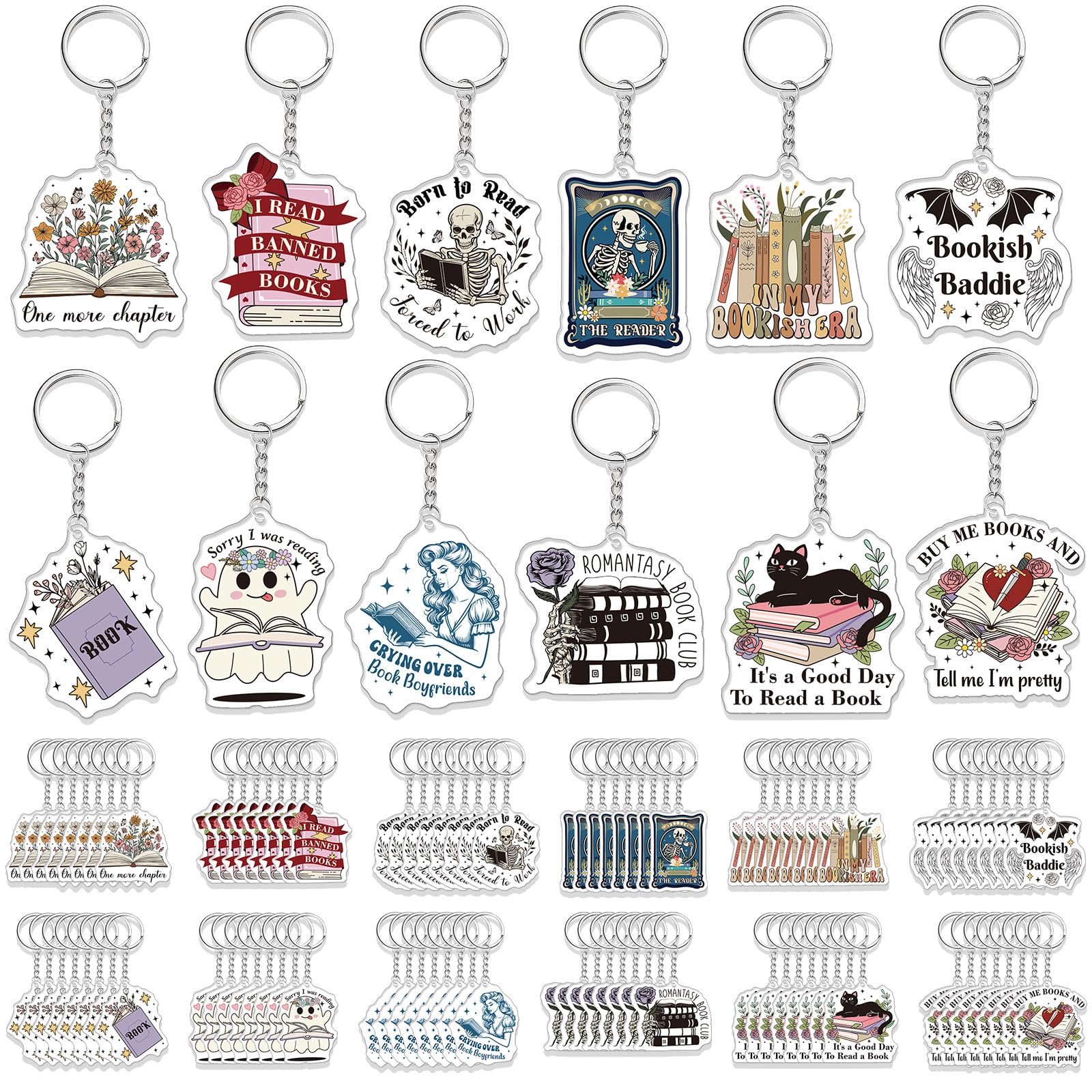 Equsion 96 Pcs Book Club Gifts for Women, Book Charms Keychains Set, Cute Bookish Party Favors Gifts for Readers, Teacher (Retro