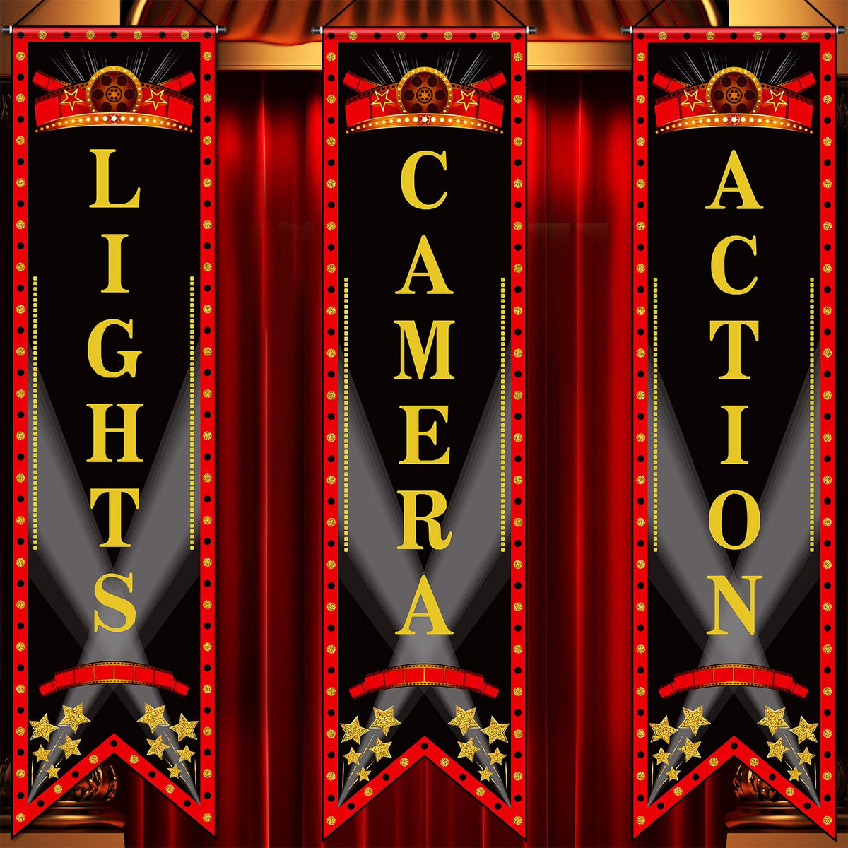 Movie Night Porch Sign Banner Movie Theme Party Decorations Movie Theater Welcome Now Showing Lights Camera Action Hanging Porch
