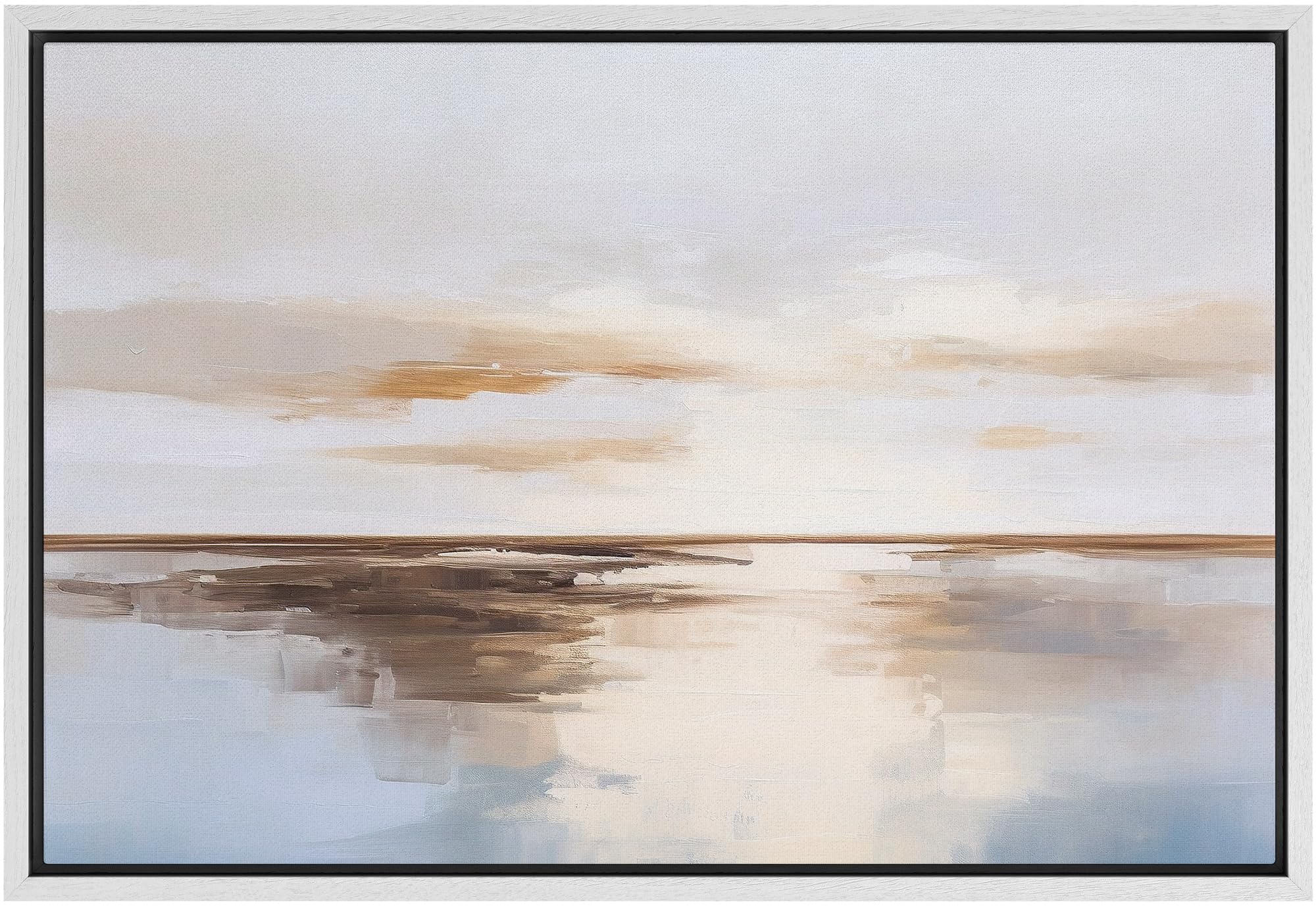 Signford Framed Canvas Print Wall Art Sunset Reflection Coastal Ocean Nature Wilderness Illustration Minimalism Decorative Color