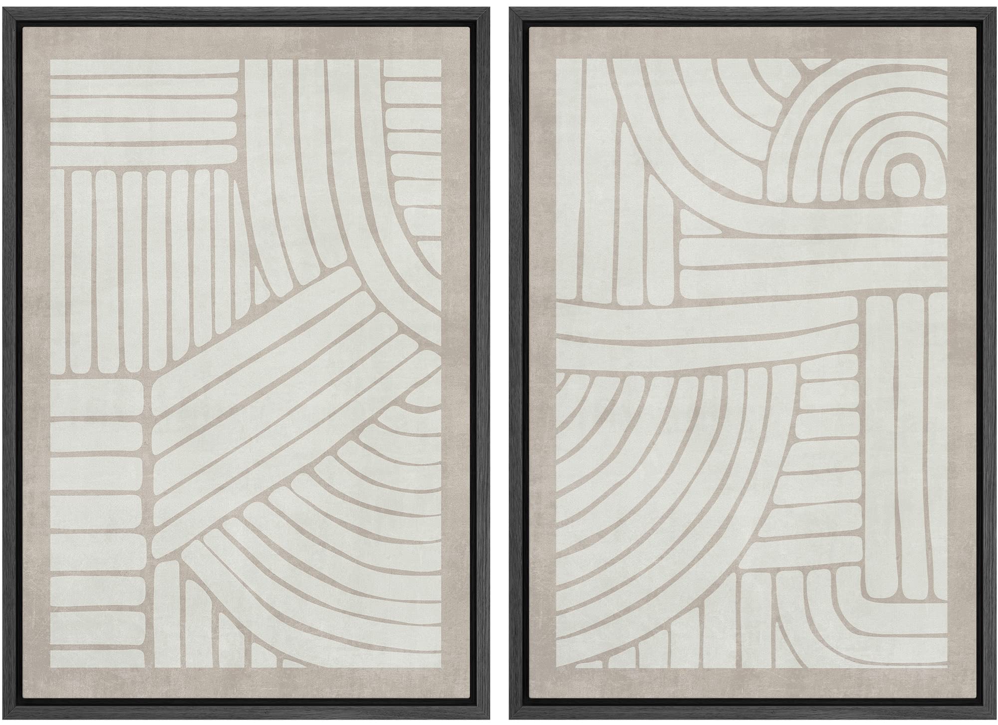 Signwin Framed Canvas Print Wall Art Set Grunge Tribal Pattern Landscape Abstract Shapes Cozy Neutral Minimal Decorative Nordic