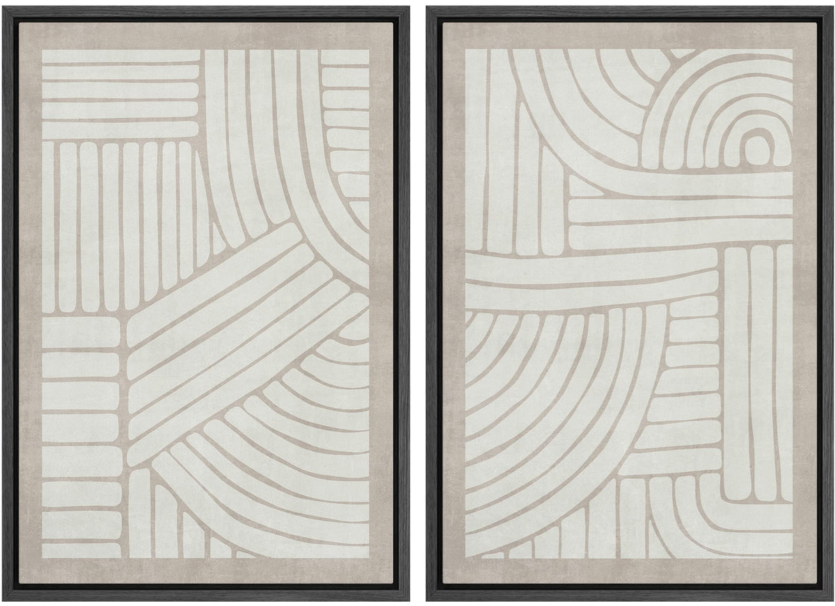Signwin Framed Canvas Print Wall Art Set Grunge Tribal Pattern Landscape Abstract Shapes Cozy Neutral Minimal Decorative Nordic