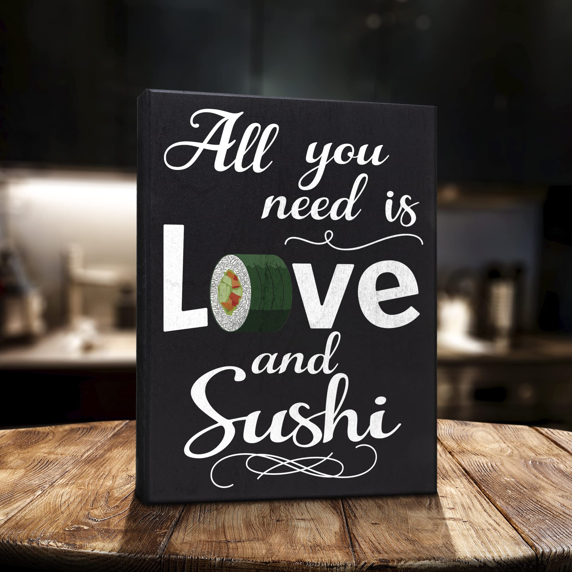 JennyGems All You Need is Love and Sushi Wooden Sign  Gifts for Sushi Lovers  Shelf Decor and Wall Hanging  Made in USA