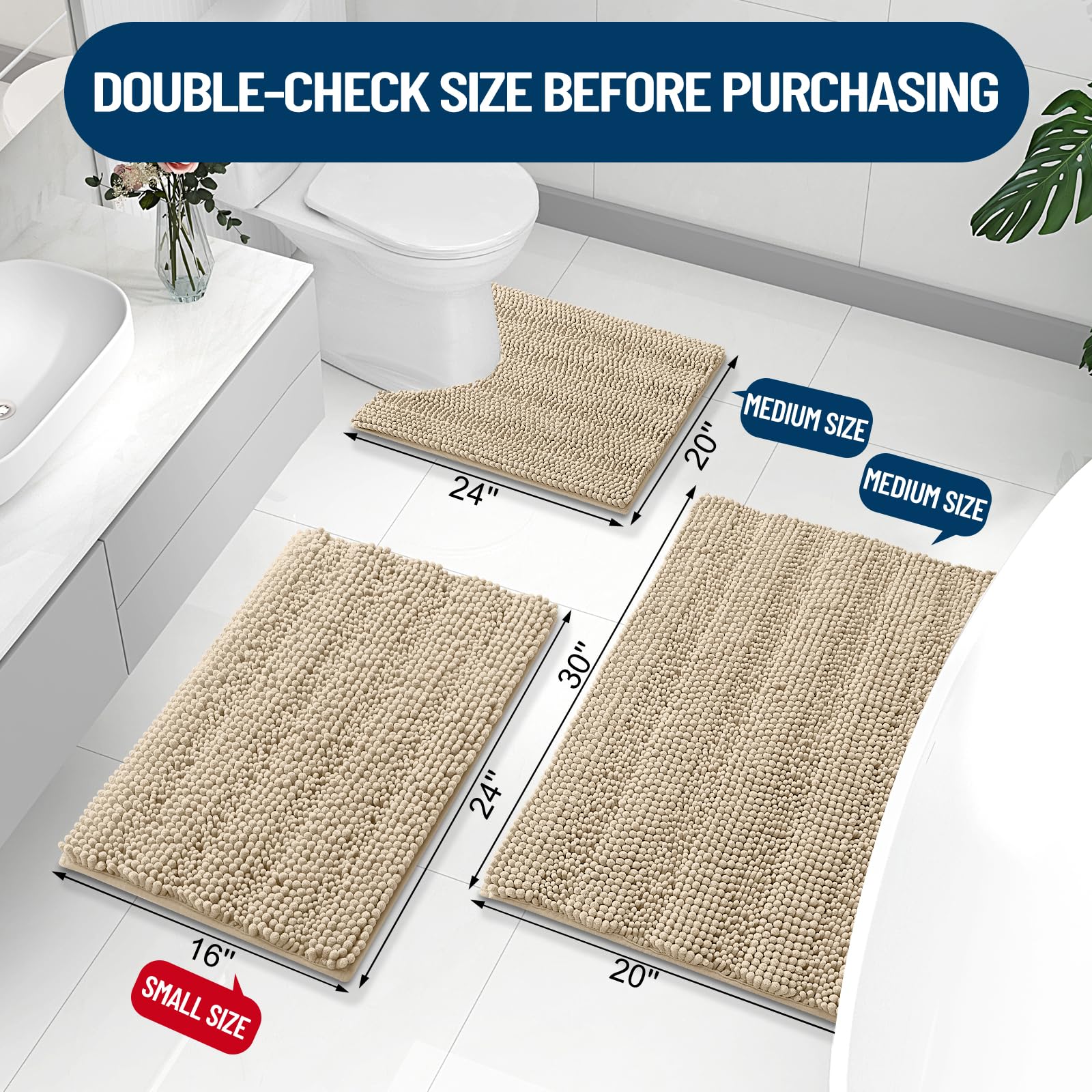 Grandaily Chenille Striped Bathroom Rugs 70X24, Extra Thick And Absorbent Bath Rugs, Non-Slip Soft Plush Shaggy Bath Carpet, Mac