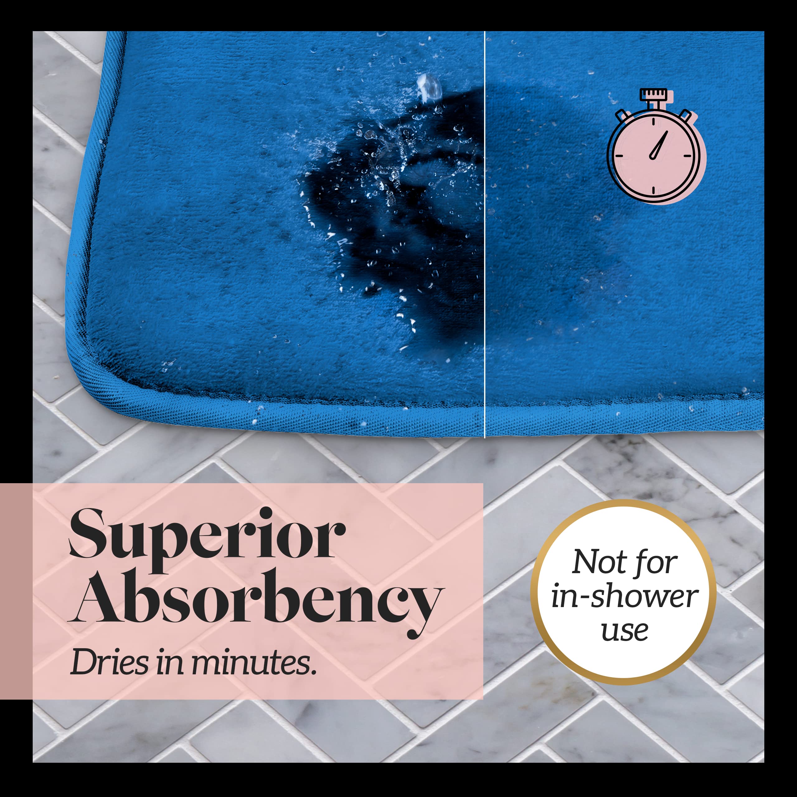 Genteele Bath Mats for Bathroom Non Slip - Royal Blue 17 '' x 24 '' Memory Foam Bathroom Rugs - Quick Dry Bath Mat