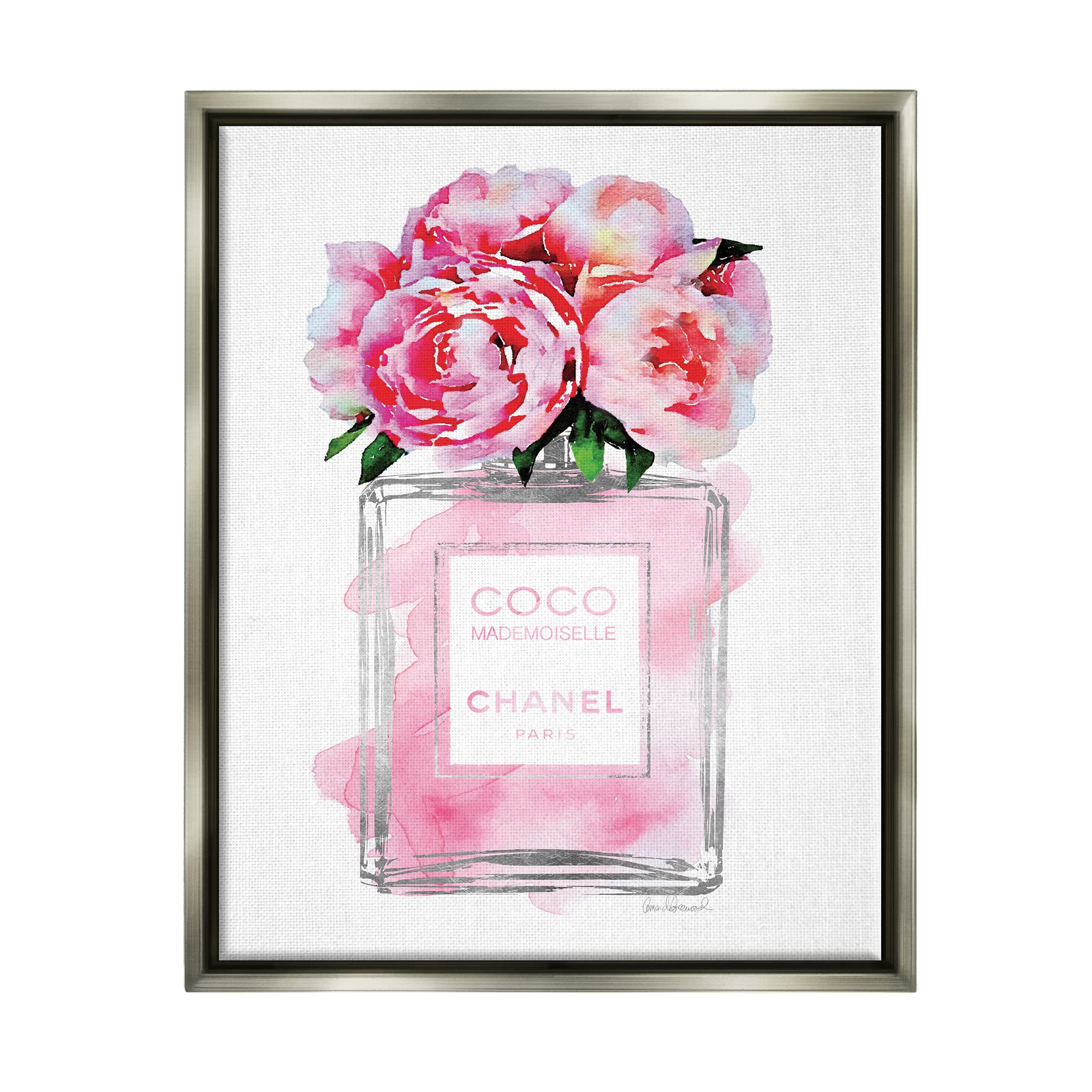 Stupell Industries Glam Perfume Bottle V2 Flower Silver Pink Peony, Design By Amanda Greenwood
