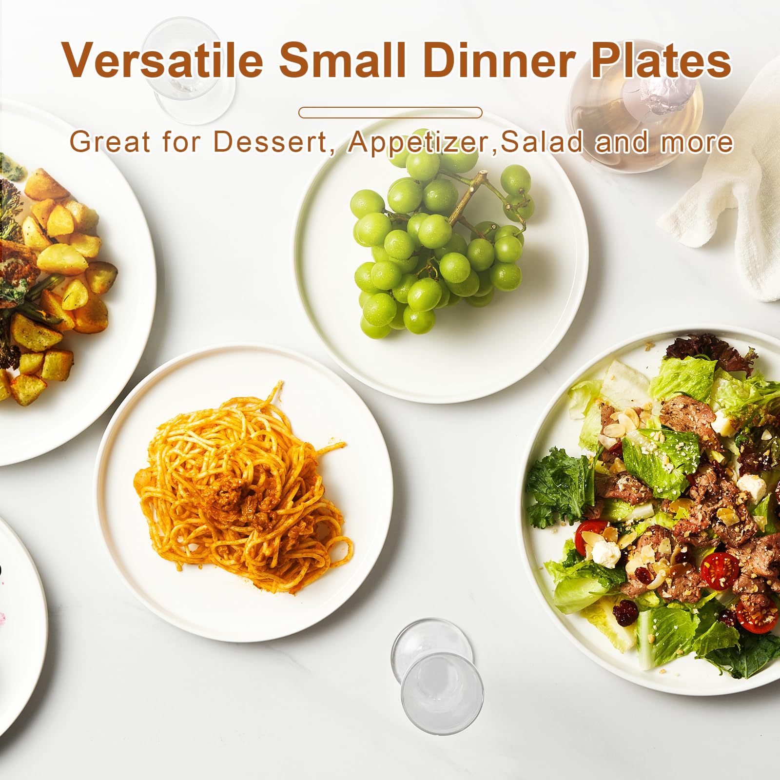 Jassceram 8.5 Inch Small Dinner Plates Set Of 6, Ceramic Plates For Salad, Snack, Dessert And Appetizer - Microwave, Oven And Di