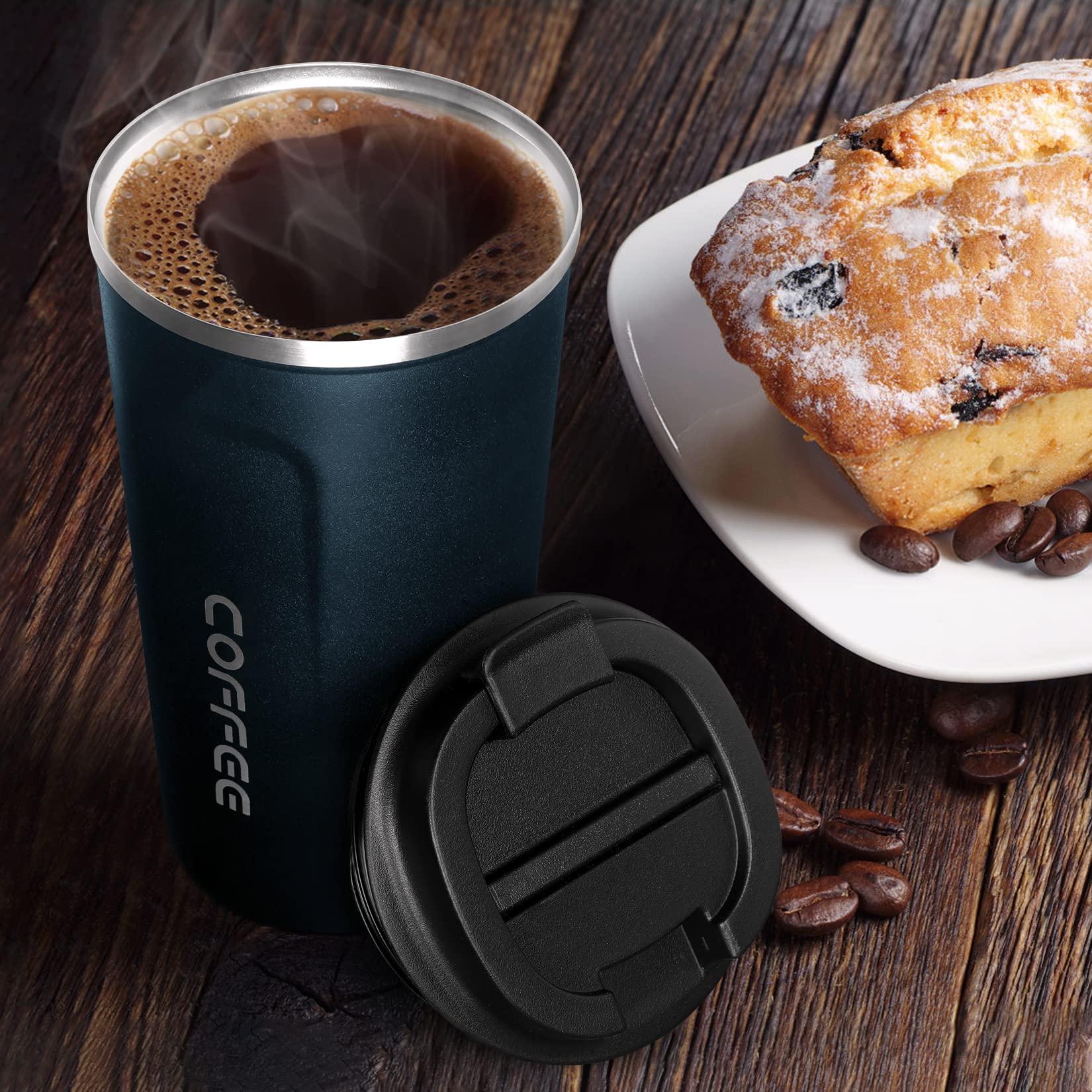 17Oz (510Ml) Vacuum Insulated Travel Mug, Smilatte Leakproof Double Wall Stainless Steel Reusable Coffee Cup With Lid For Hot &