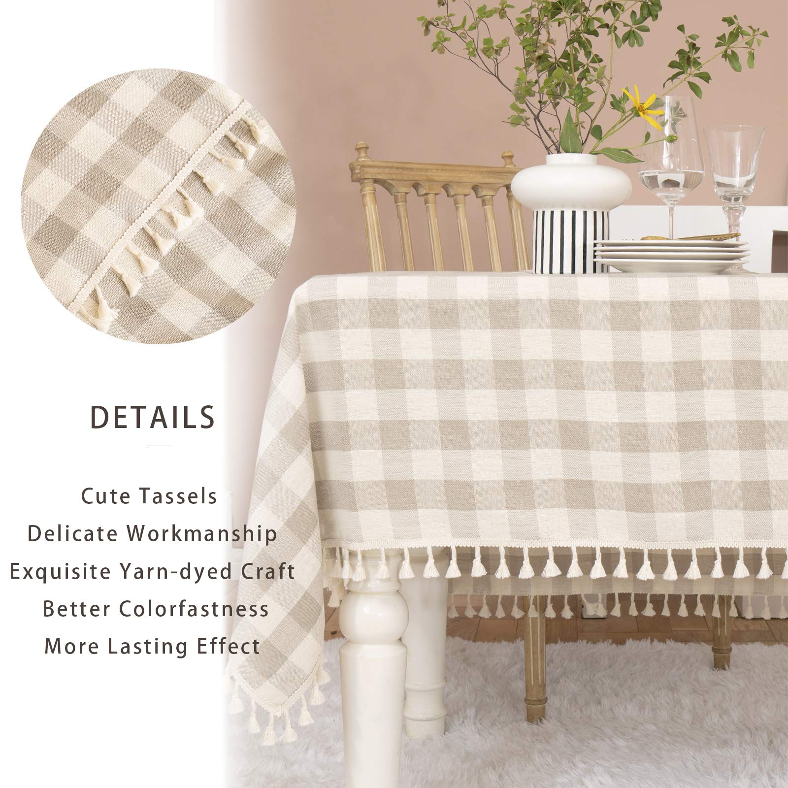 Midsummer Breeze Farmhouse Checkered Tablecloth-Cotton Linen Buffalo Plaid Tablecloth for Fall Winter Thanksgiving Christmas Kitchen Dining Restaurant Decor (Rectangle/Oblong  55x70  Gray Khaki)
