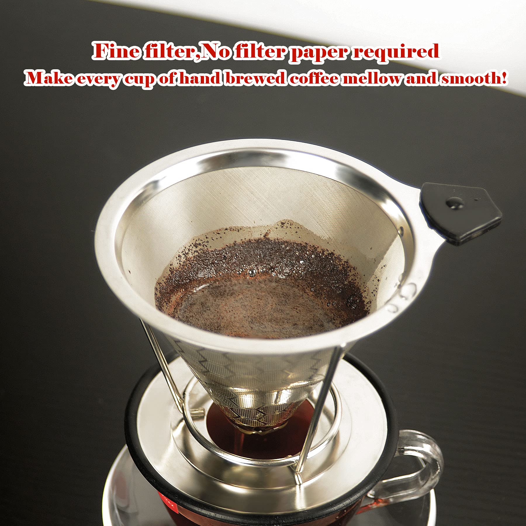 Ligicky Reusable Coffee Filter Professional Manual Stainless Steel Coffee Dripper Cone Coffee Strainer Paperless Coffee Maker Fo