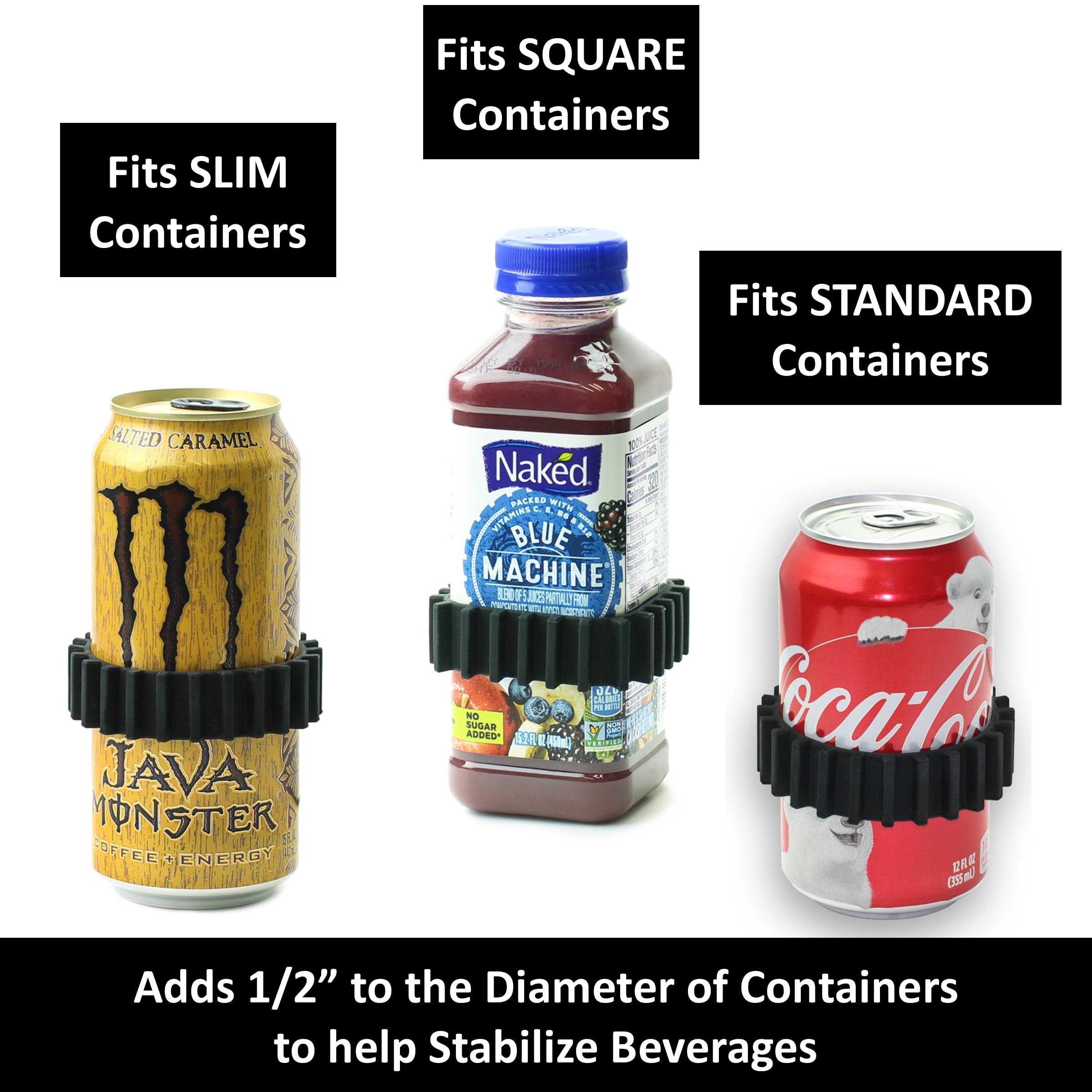 Gadjit Beverage Bands Car Cup Holder Adapter - Stop On-The-Go Drinks from Wobbling in Your Cup Holder (2 Pack)  Keeps 8-28 oz Coffee Cups  12-16 oz Soda Cans  20 oz Water Bottles  Mugs from Tipping