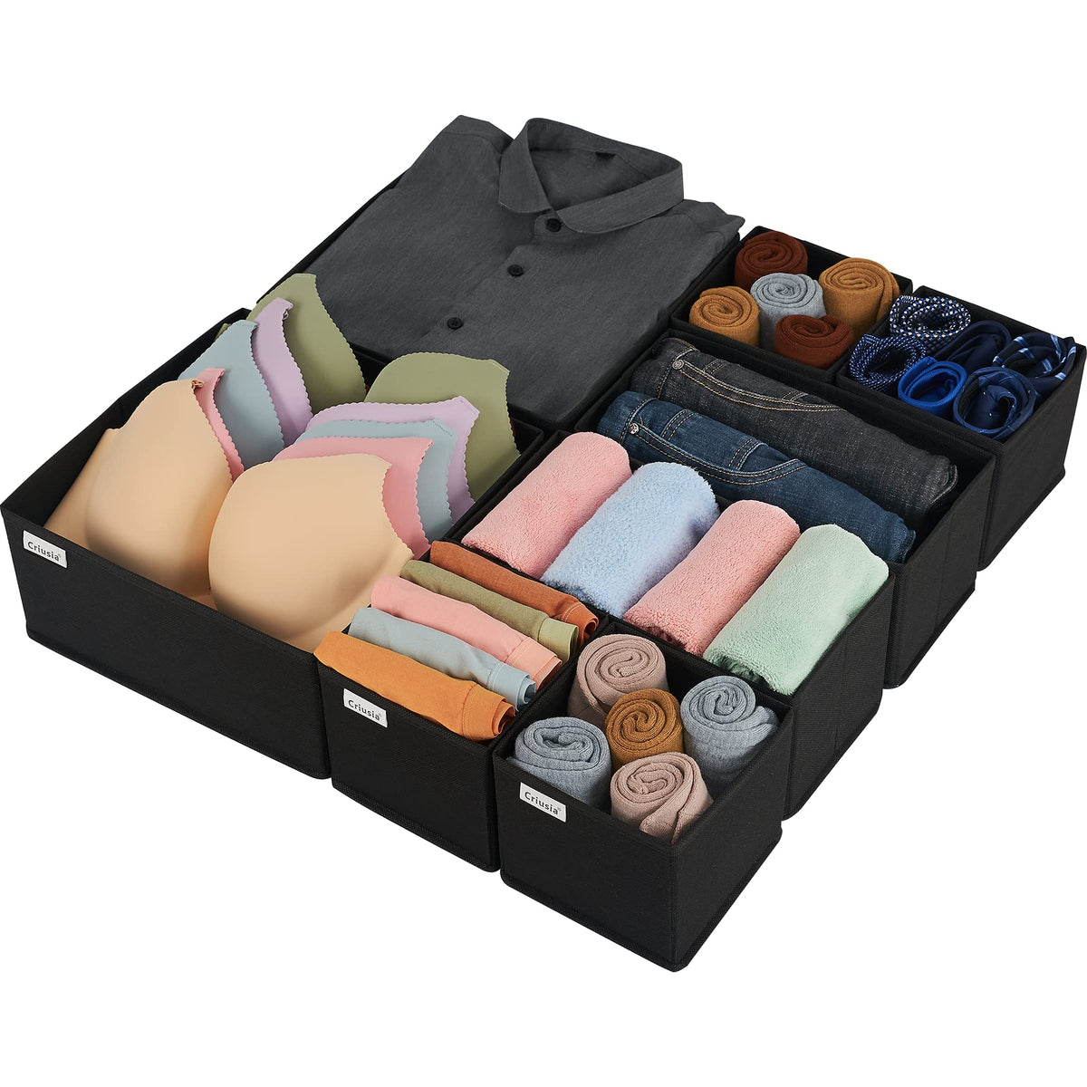 Criusia Drawer Organizer Clothes, 8 Pack Underwear Drawer Organizer, Foldable Cloth Storage Box Closet Organizers and Storage fo