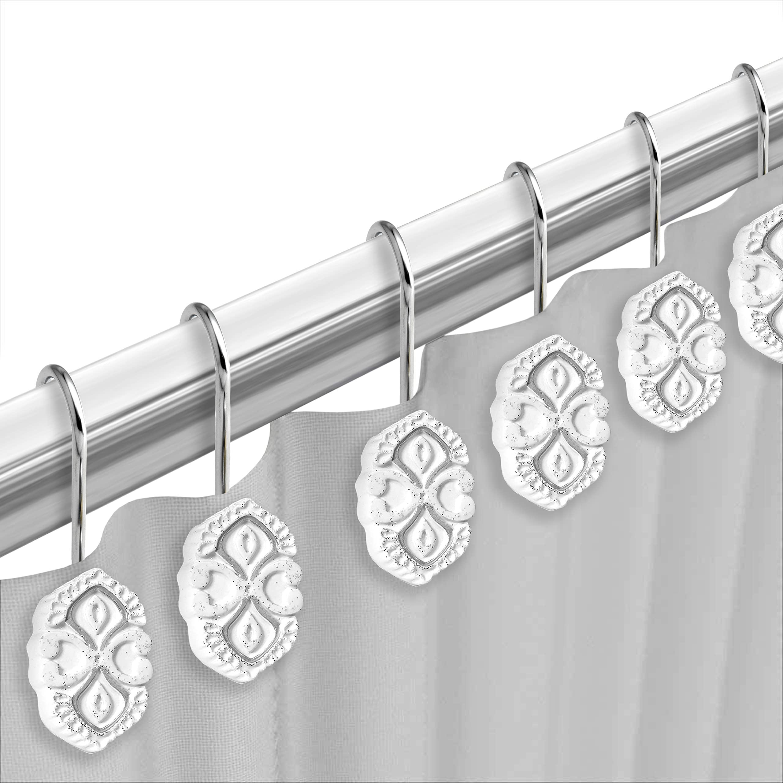 Zahari Home 13pc Monaco Bathroom Shower Curtain Set Classic Shower Curtain & 12 Shower Curtain Hooks Luxury Contemporary Beautiful Shower Curtain Unique Design Stylish Bathroom Curtain Set