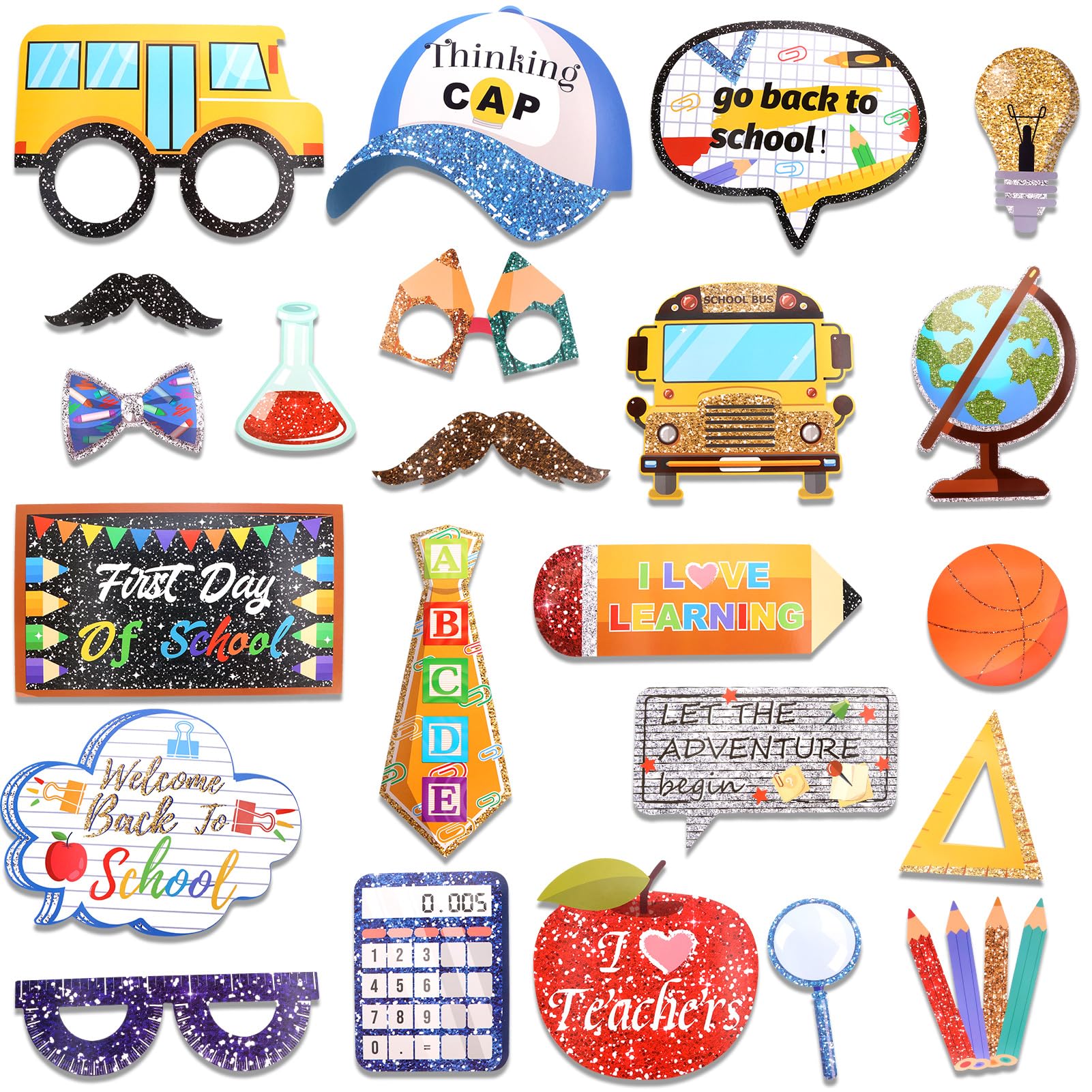 Howaf Back To School Photo Booth Props, 45 Pieces First Day Of School Glitter Party Decorations Welcome Back To School Classroom