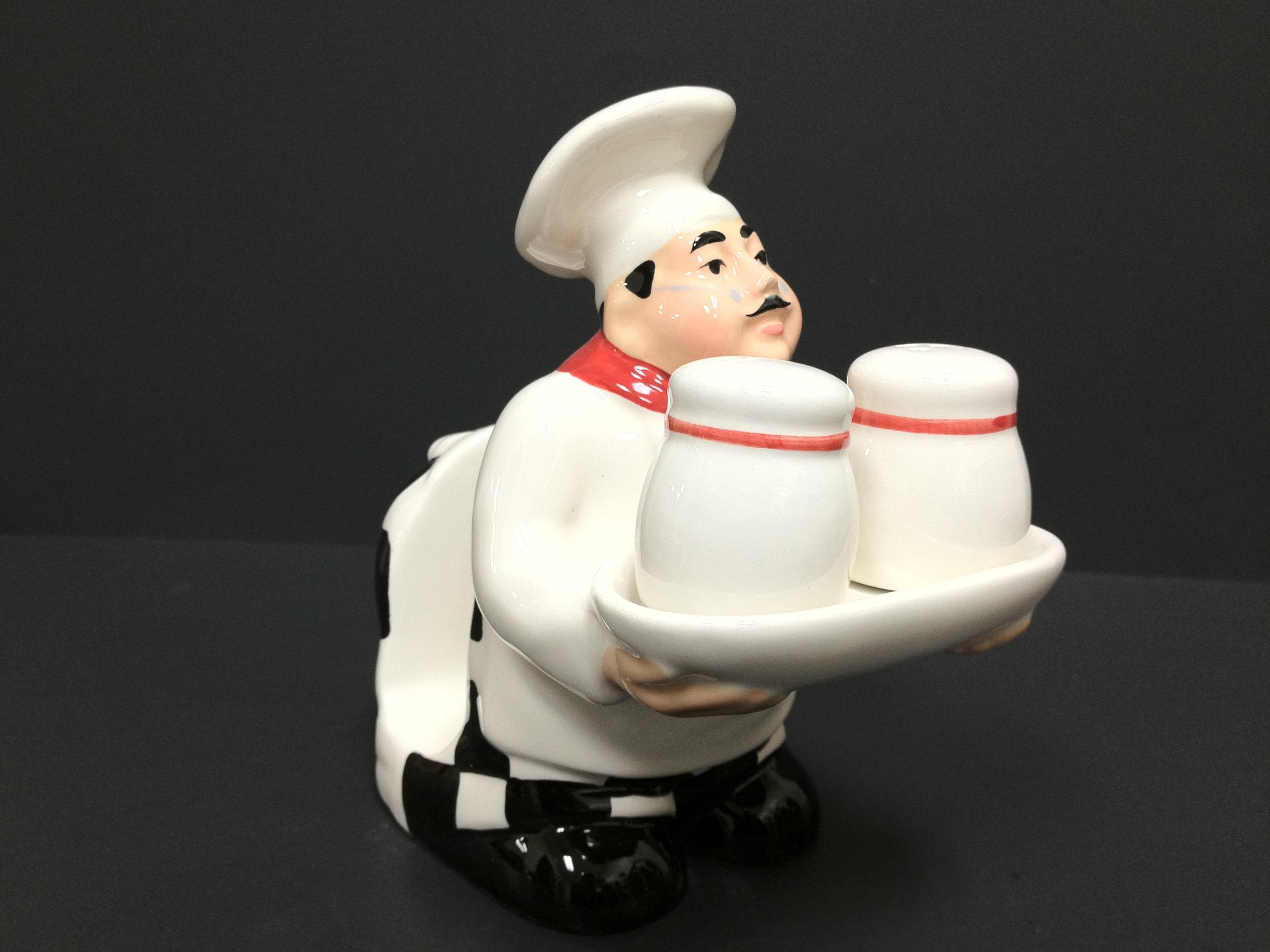 Ack White Chef Hand Painted Ceramic Refillable Salt And Pepper Shaker With Napkin Holder, Kitchen D  Cor