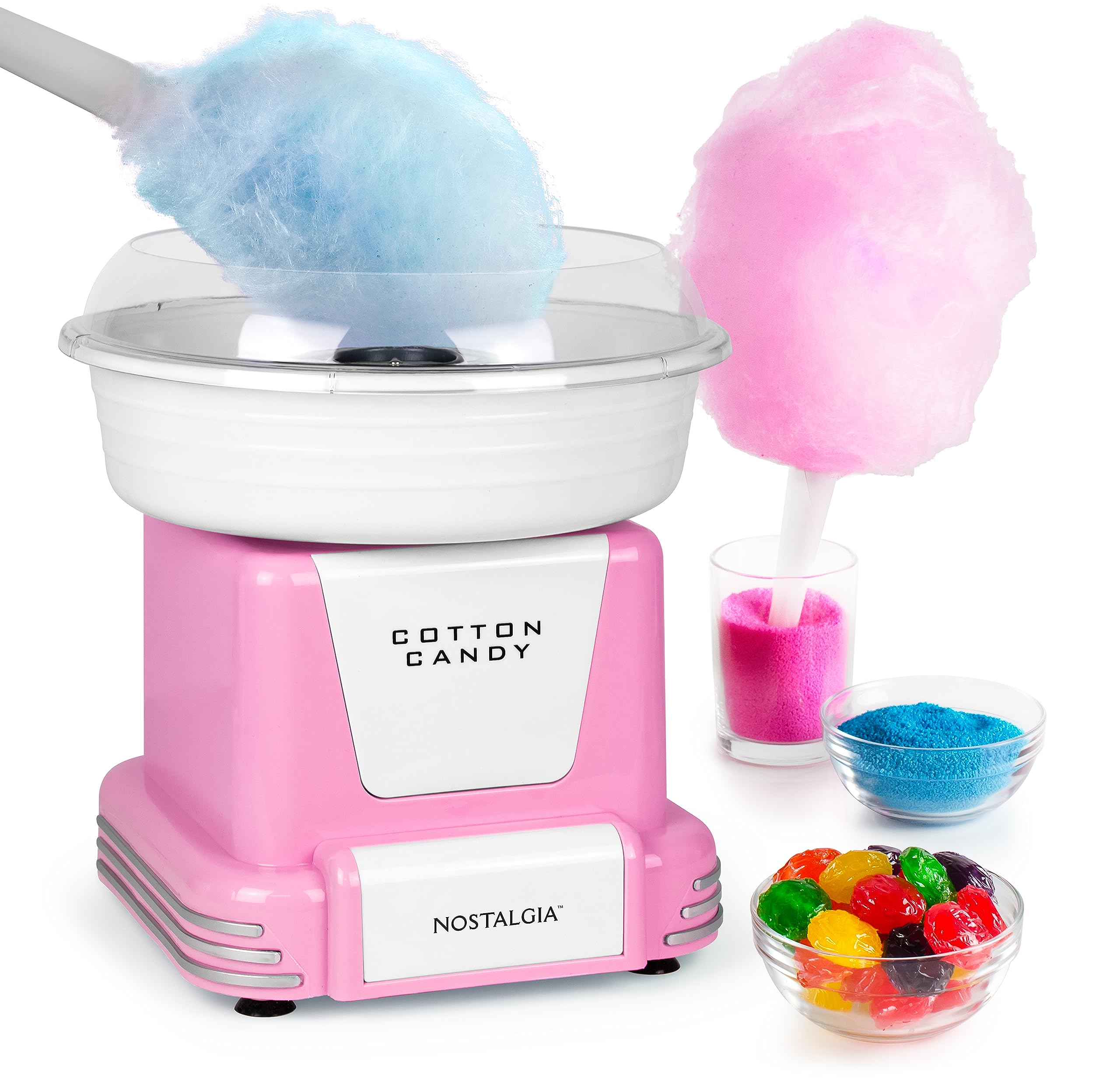 Nostalgia Cotton Candy Machine - Retro Cotton Candy Machine For Kids With 2 Reusable Cones, 1 Sugar Scoop, And 1 Extractor Head