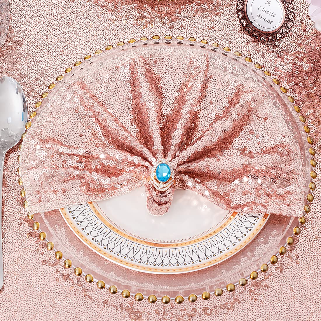 Juya Delight 12 Pcs Sequin Napkins Rose Gold,12 ''X12 '' Glitter Dinner Cloth Napkins For Restaurant, Bistro, Wedding, Thanksgiv