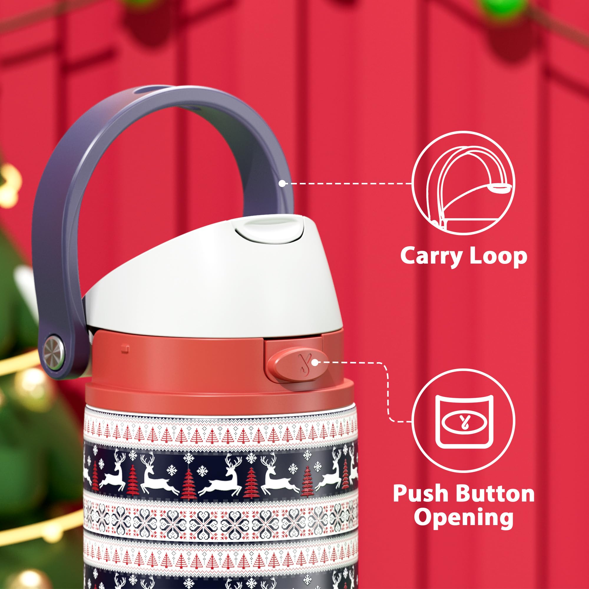 24 oz Christmas Insulated Water Bottle: Meoky Stainless Steel Water Bottle with 2-in-1 Straw Lid - Leak Proof, Cold for 24 Hours