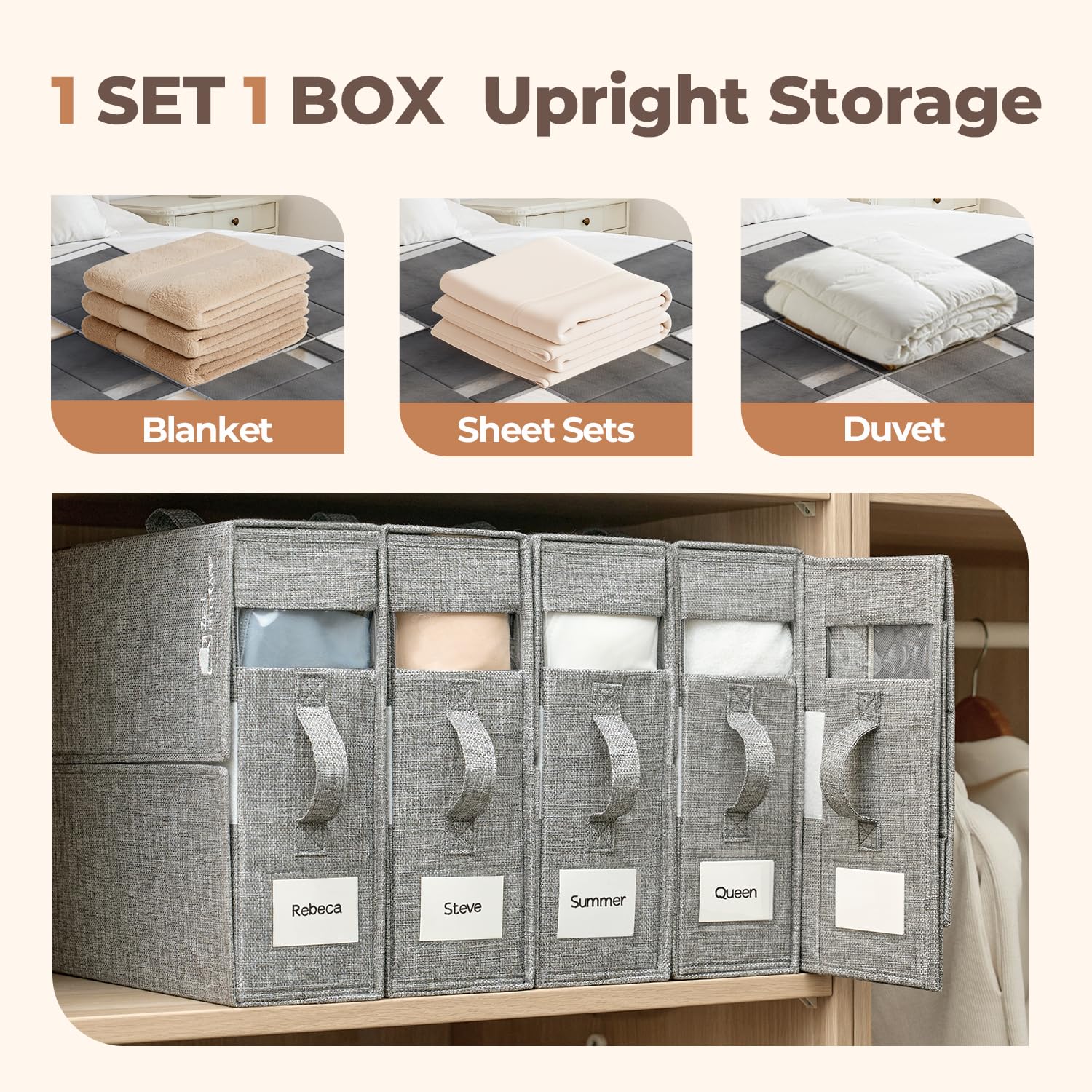 12Pack Sheet Organizers for Linen Closet - King/Queen Size Bedding Storage Boxes with Clear Window | Foldable, Dustproof Linen O