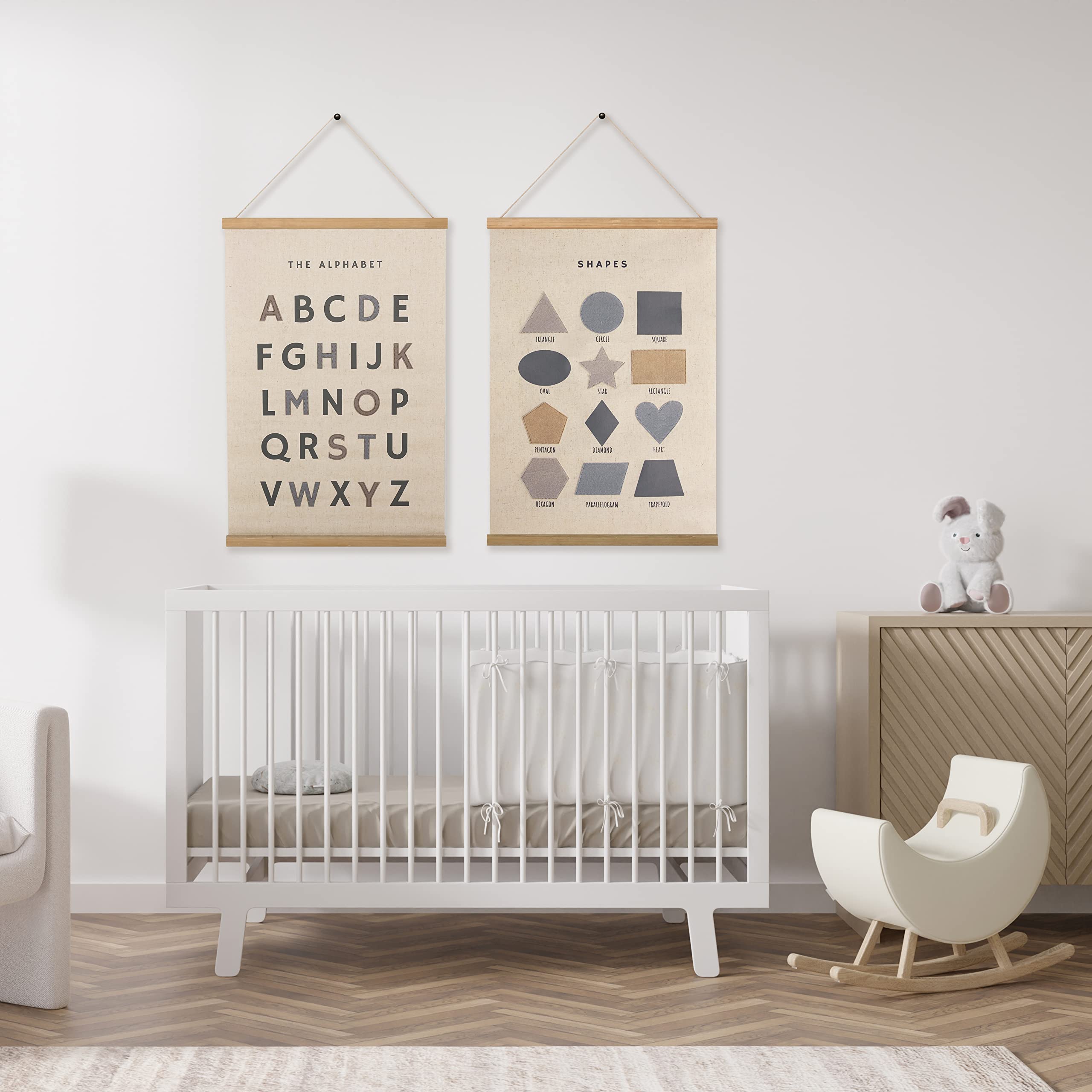 Bon Et Beau 16  24 Inch Embroidered Shape Poster Framed With Wood Hanger - Neutral Gray Wall Decor For Boys Nursery, Bedroom, Pl