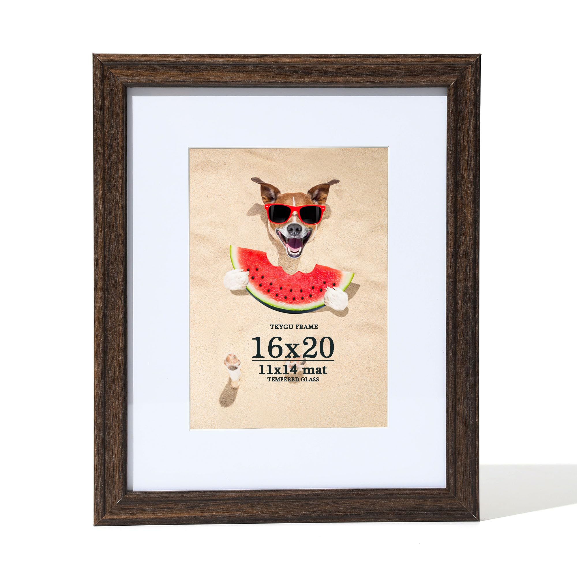 TKYGU 16x20 Picture Frame, 16 x 20 Walnut Woodgrain Frame Matted to 11x14, 16x20 Poster Frame for Wall, 20x16 Natural Wooden Fra