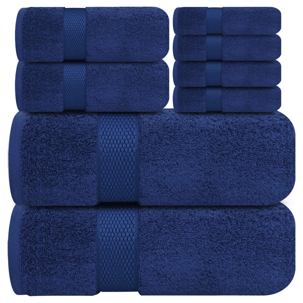 Infinitee Xclusives Premium Navy Bath Towel Set For Bathroom - [Pack Of 8] 100% Cotton Bathroom Towel Set - 2 Bath Towels, 2 Han