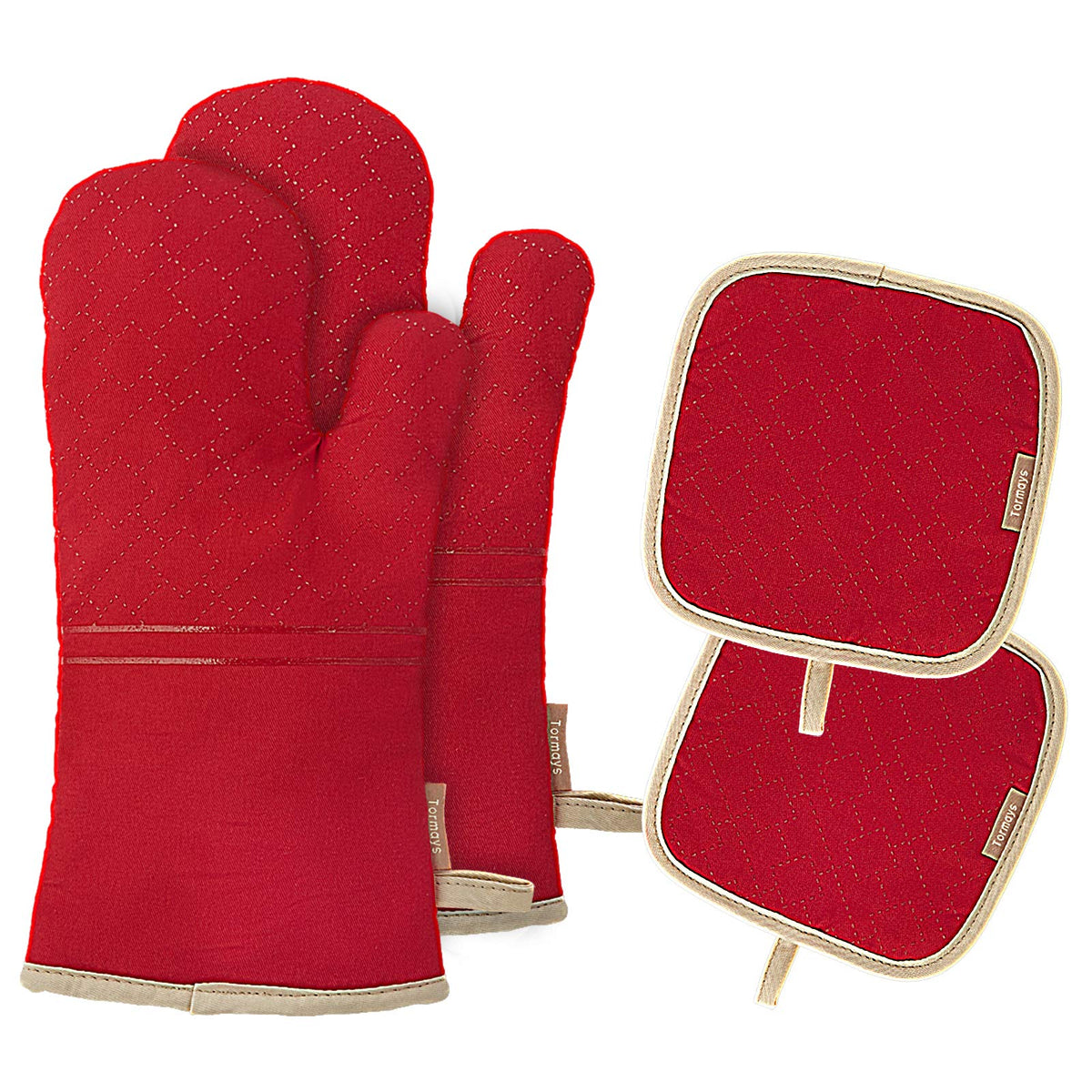 Tormays 4Pcs Oven Mitts And Pot Holders Set, 572F Heat Resistant Oven Glove, Soft Cotton Lining With Non-Slip Surface For Kitche
