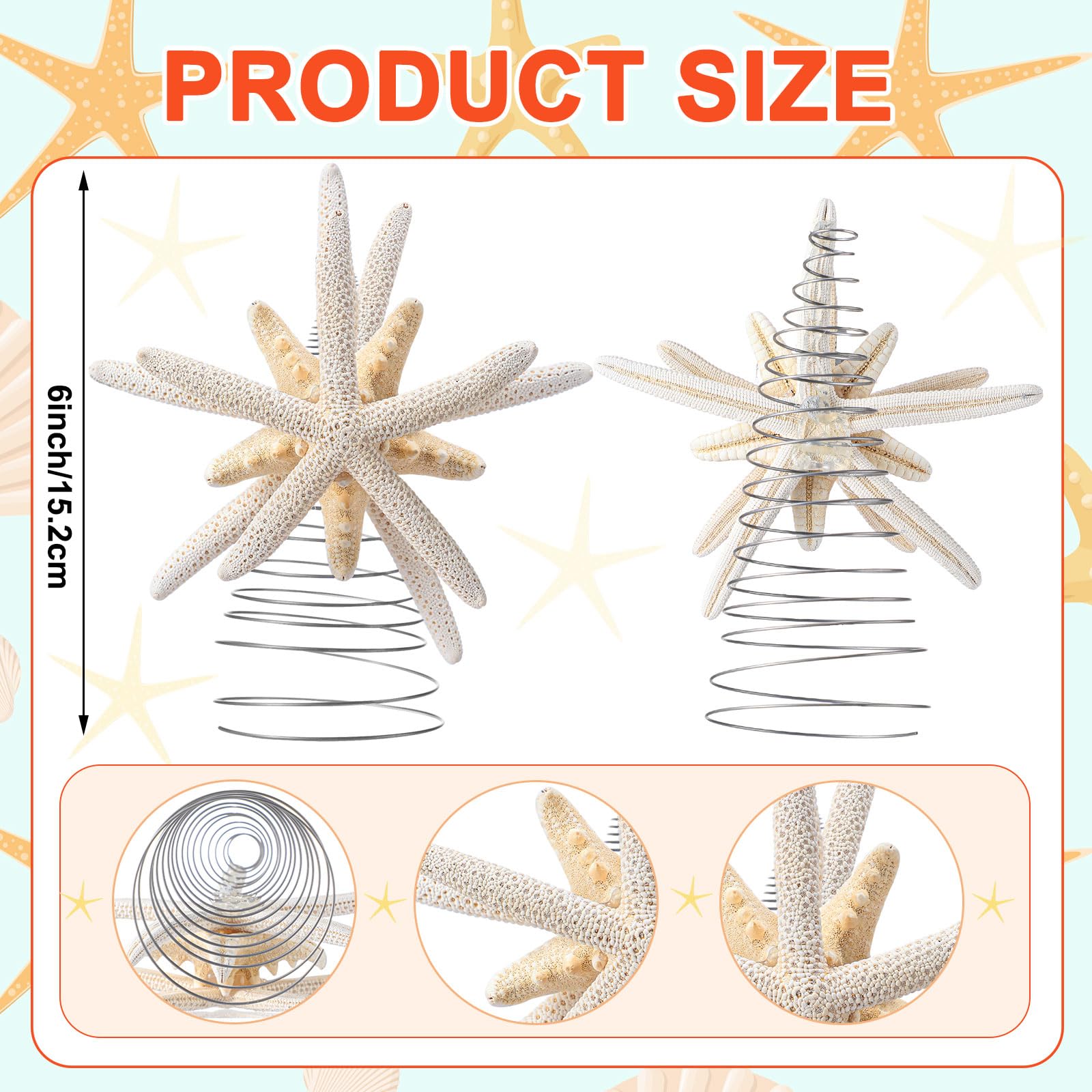 Demissle Natural Starfish Tree Topper Beach Christmas Tree Topper 6 Inch Starfish Treetop Decoration Coastal Christmas Holiday D