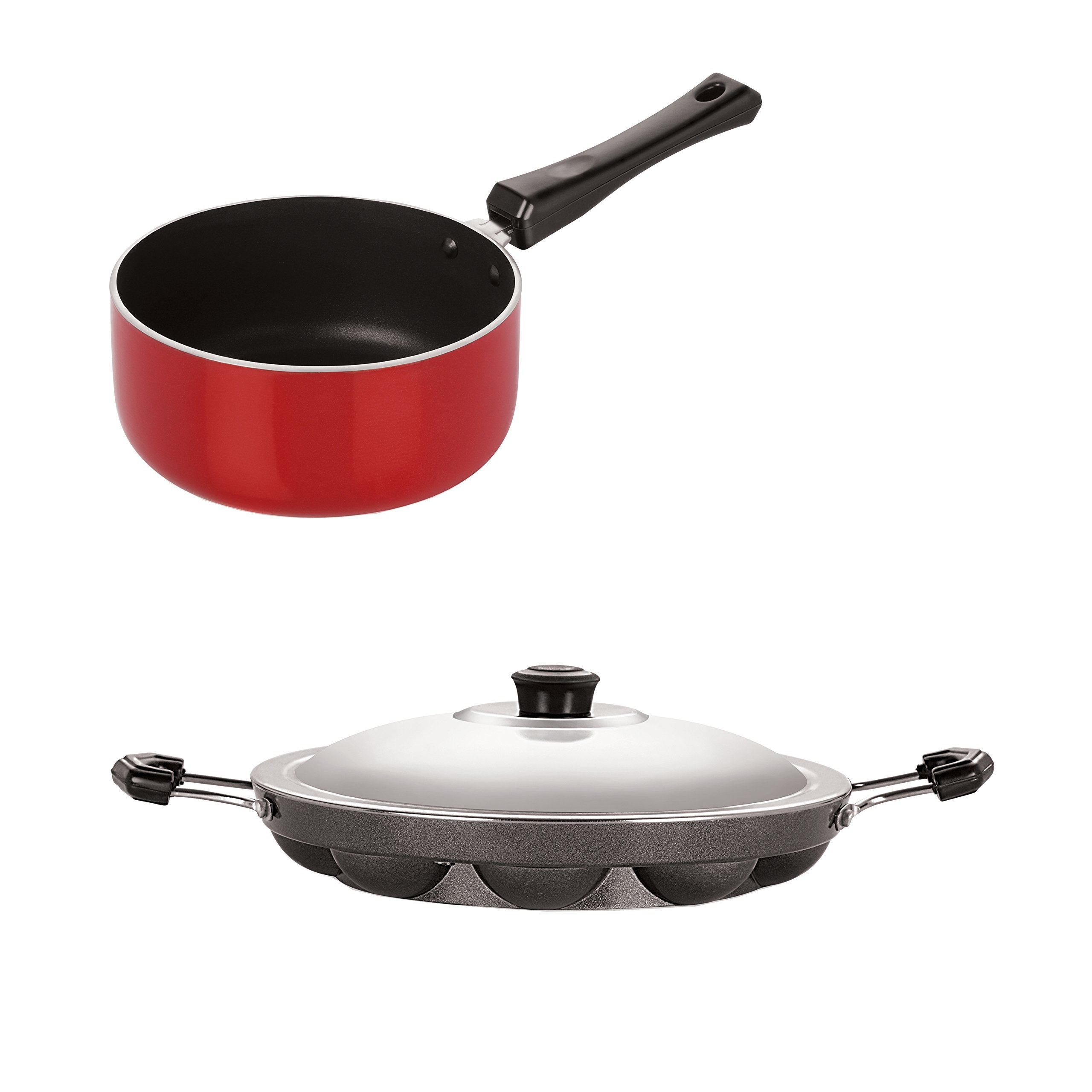 Nirlon NonStick Heat Resistance Sauce Pan And Appampatram Combo Kitchen Cooking Item Gift Set, 2.6Mm_Sp(M)_Ap(12)