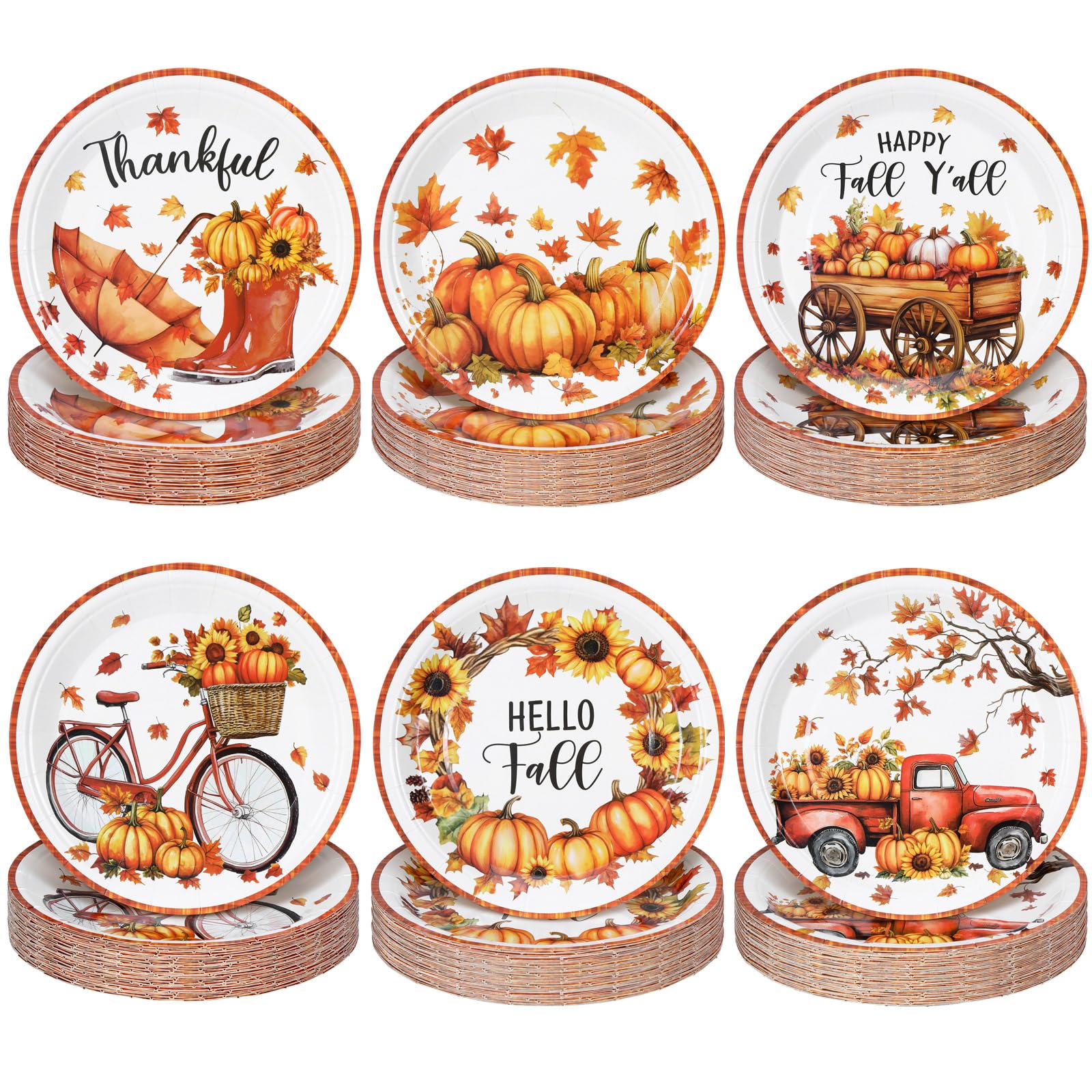 Fourluoo 96 Pcs Thanksgiving Pumpkin Paper Plates Disposable 7 Inch Pumpkin Dinner Plates for Thanksgiving Fall Party Birthday P