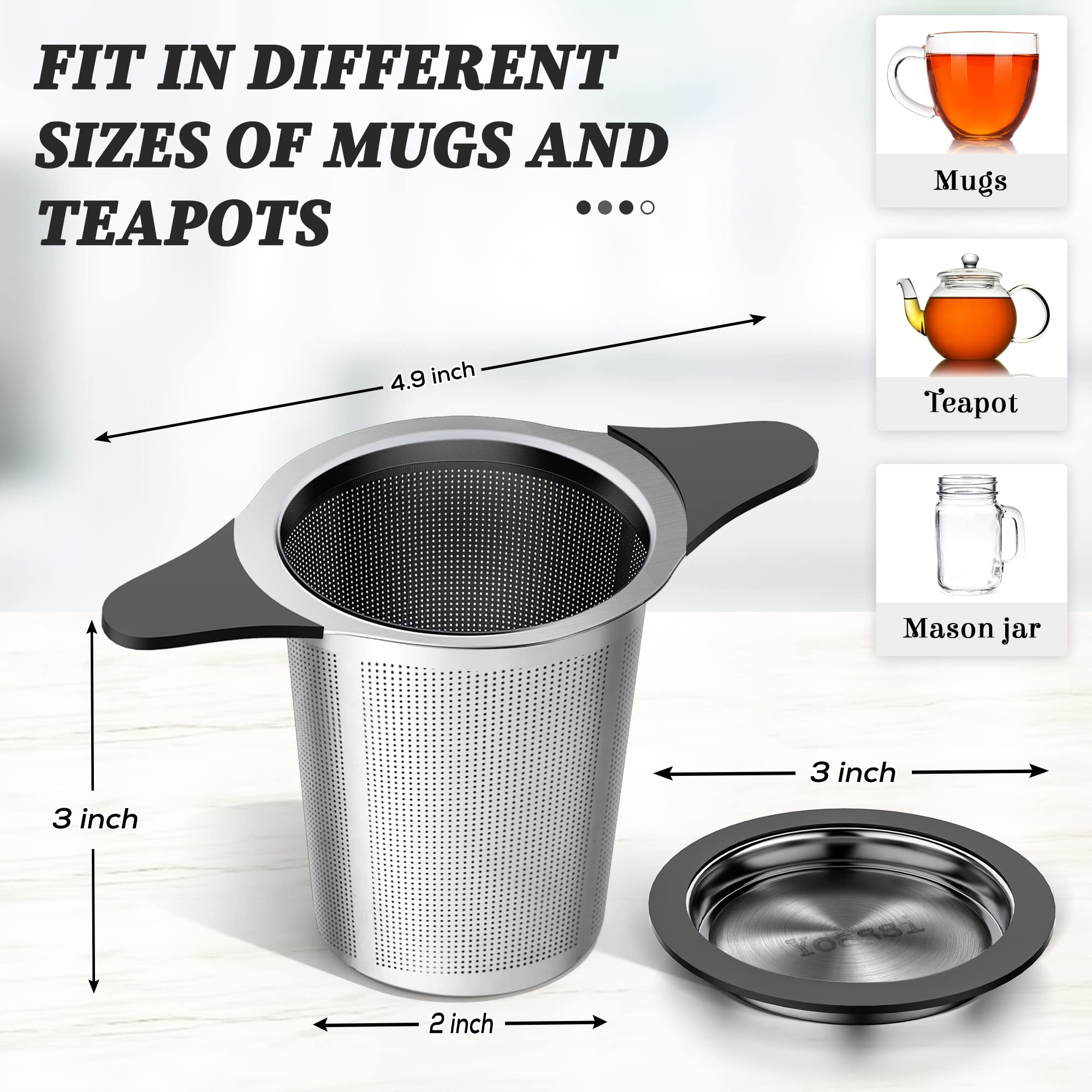 Yoassi Upgraded Tea Infusers For Loose Tea, Silicone Covered Extra Fine Mesh 18/8 Stainless Steel Tea Strainer With Large Capaci
