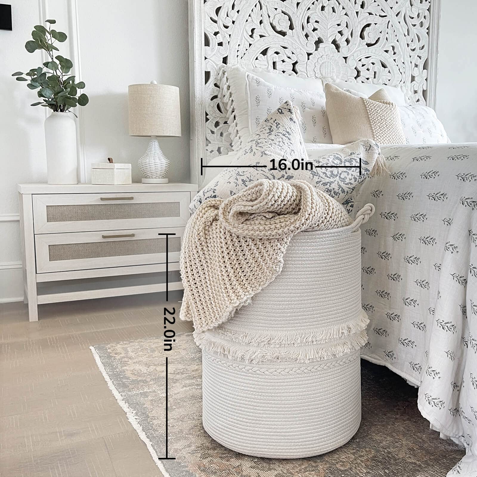 Cherrynow Baby Laundry Hamper For Nursery, Tall Laundry Basket For Laundry Room, White Woven Storage Basket For Clothes, Toys, T