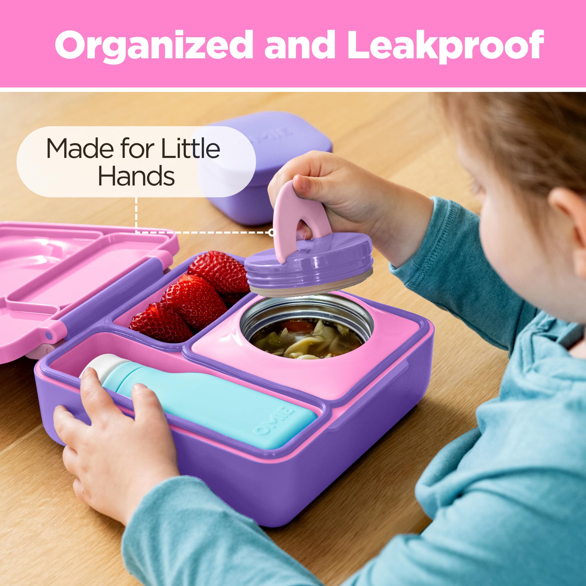 OmieBox Bento Box for Kids - Insulated Bento Lunch Box with Leak Proof Vacuum Insulated Food Jar - 3 Compartments, Two Temperatu