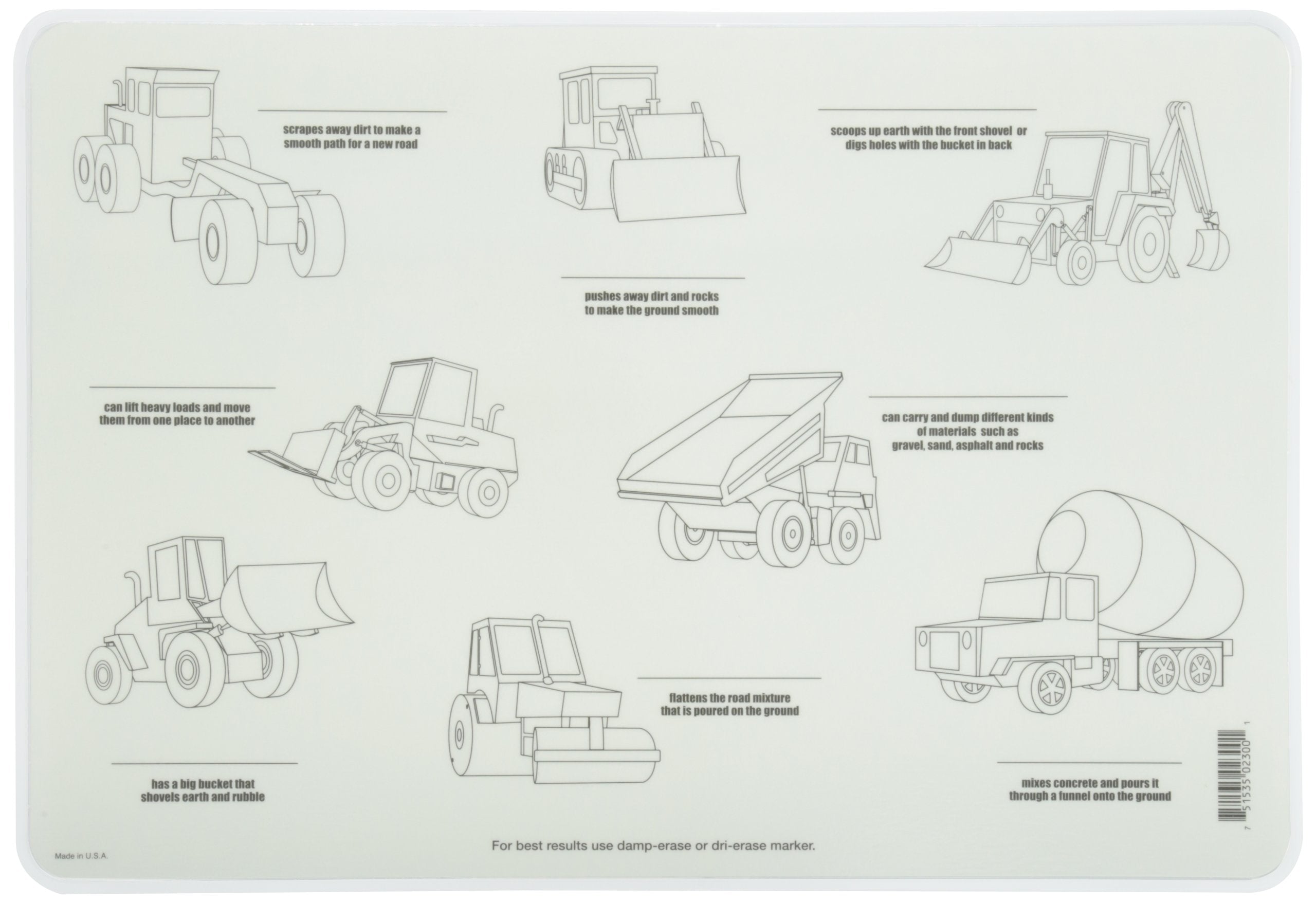 Painless Learning Construction Vehicles Placemat, Large